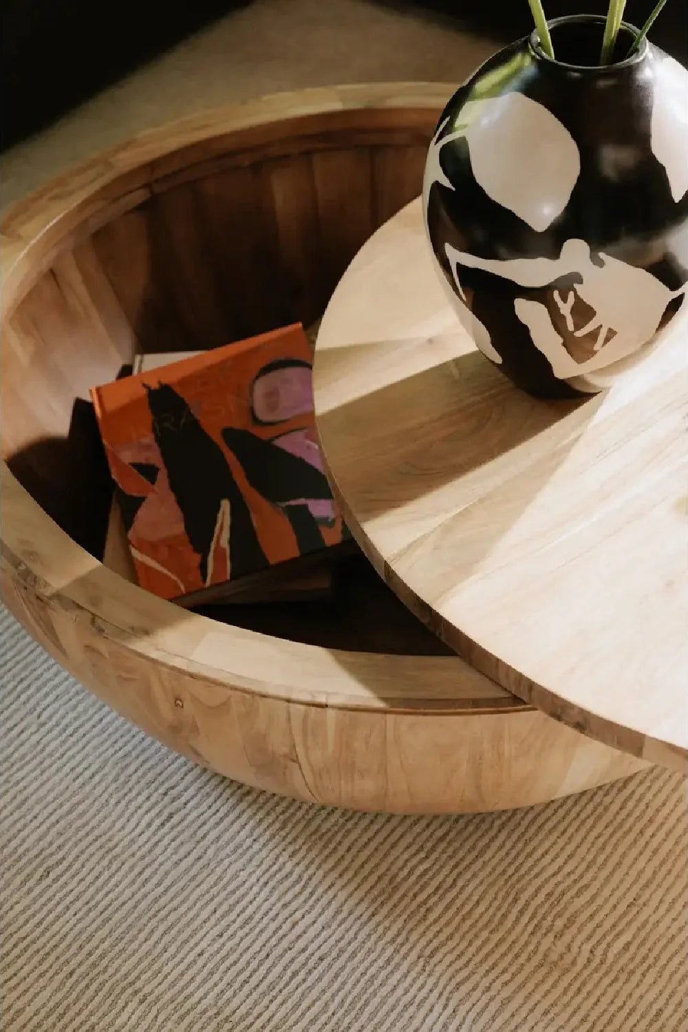 Luxury Round Acacia Storage Coffee Table Modern Italian Style for Villa