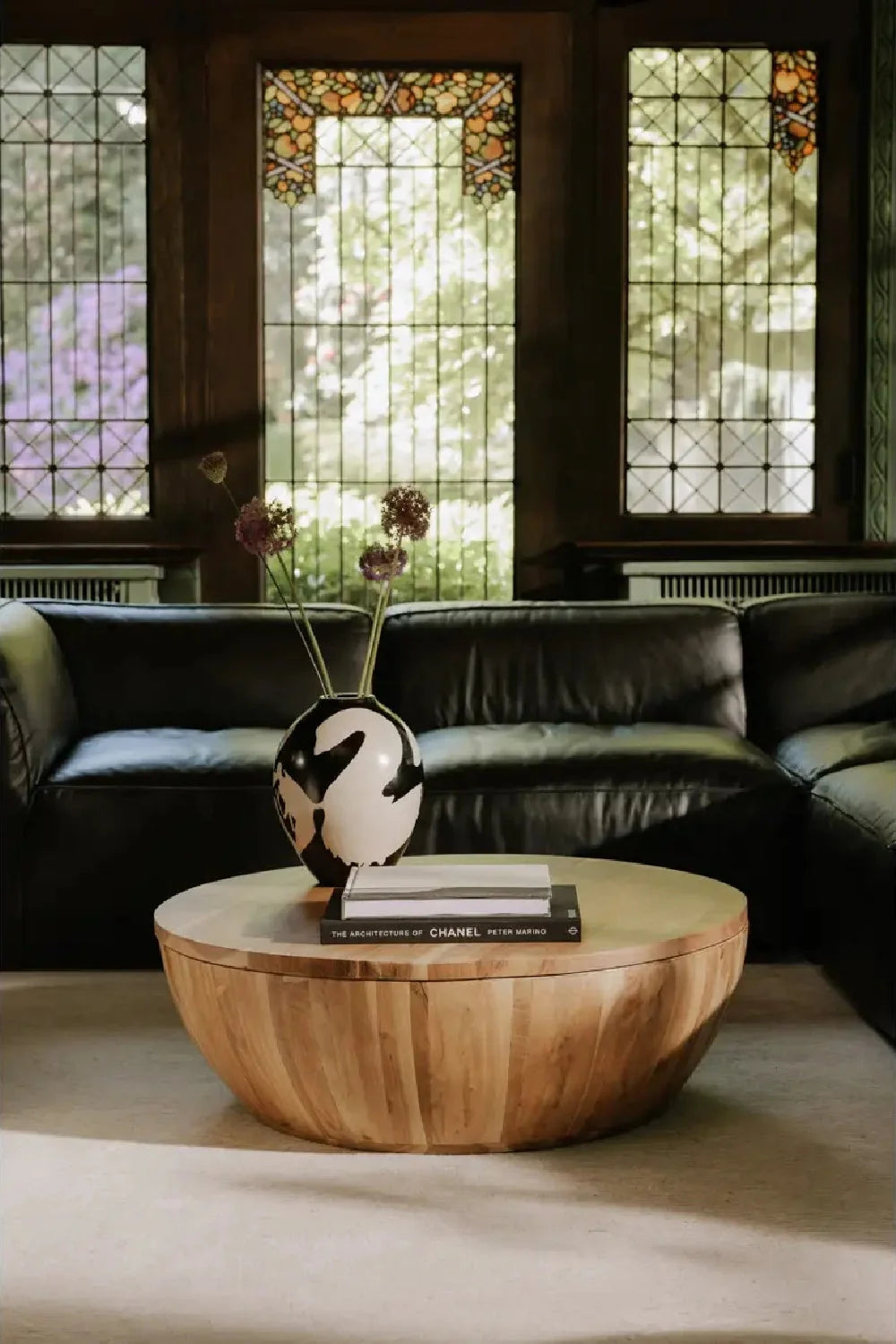 Luxury Round Acacia Storage Coffee Table Modern Italian Style for Villa