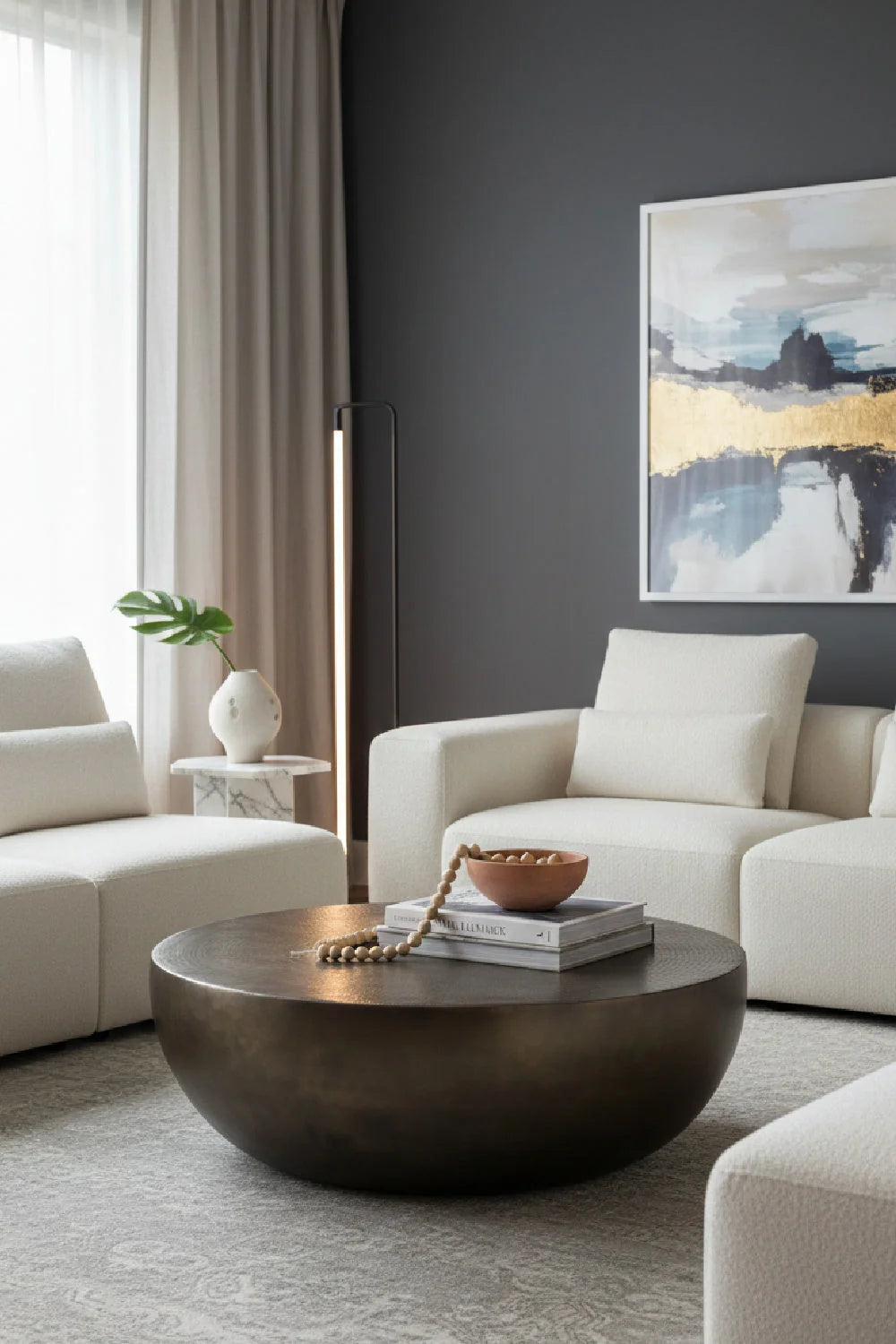 Luxury Round Antique Bronze Coffee Table Modern Italian Style for Villa