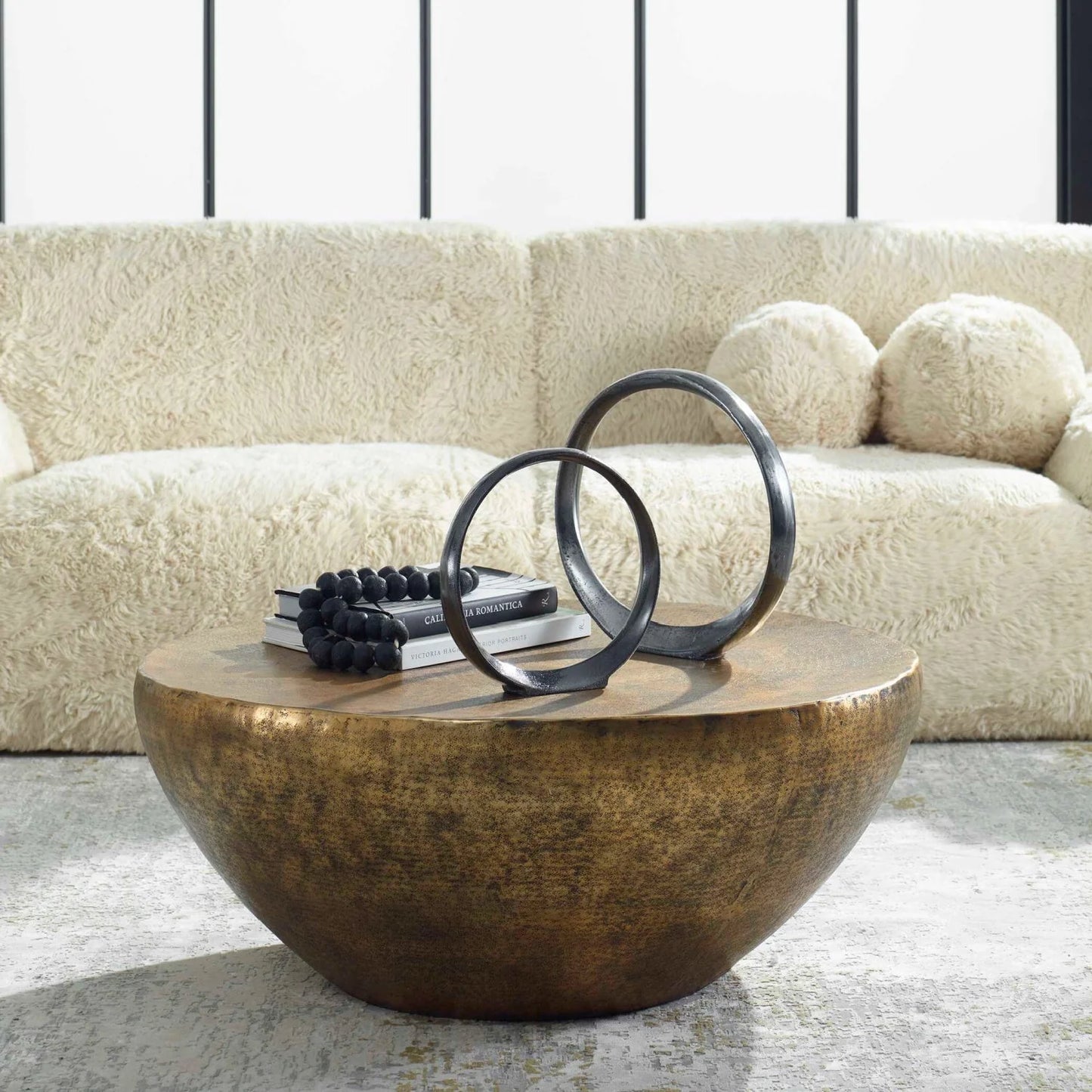 Luxury Round Antique Gold Aluminum Coffee Table Modern Italian Style for Villa