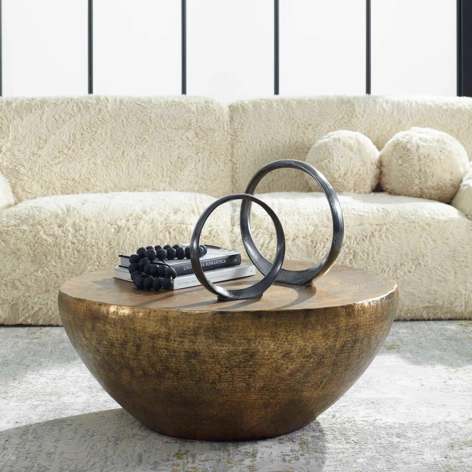 Luxury Round Antique Gold Aluminum Coffee Table Modern Italian Style for Villa