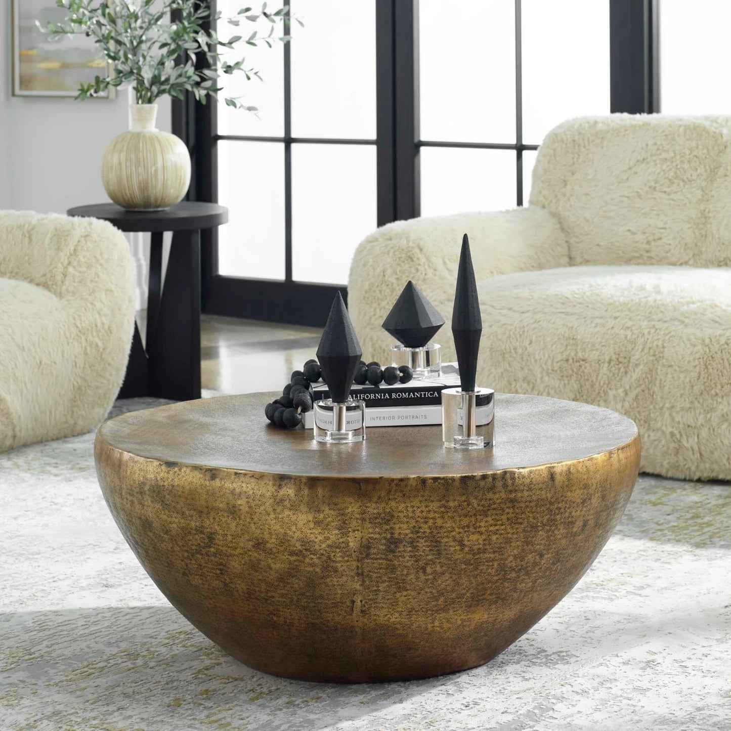 Luxury Round Antique Gold Aluminum Coffee Table Modern Italian Style for Villa