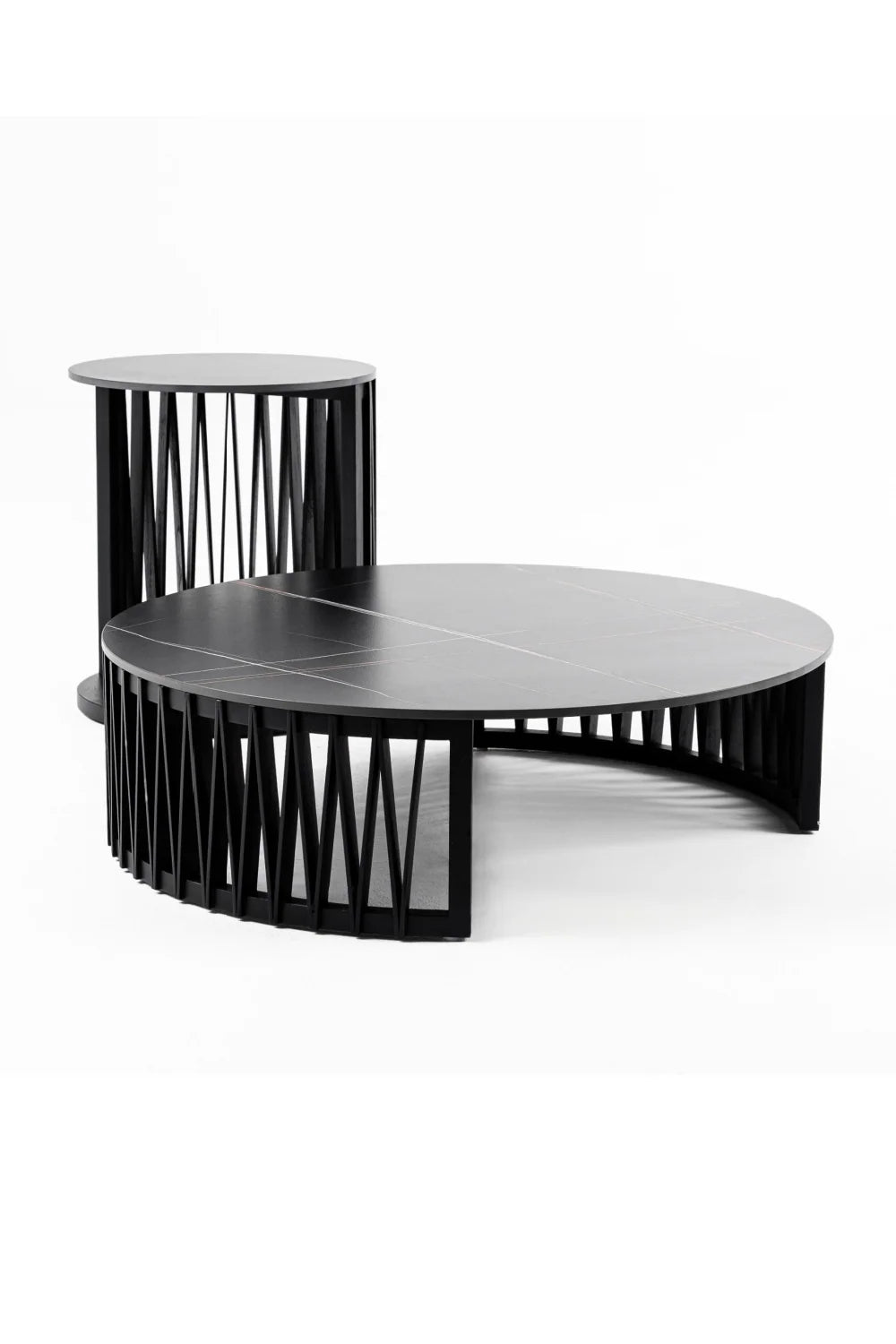 Luxury Round Black Ceramic Coffee Table Set Modern Italian Style for Villa