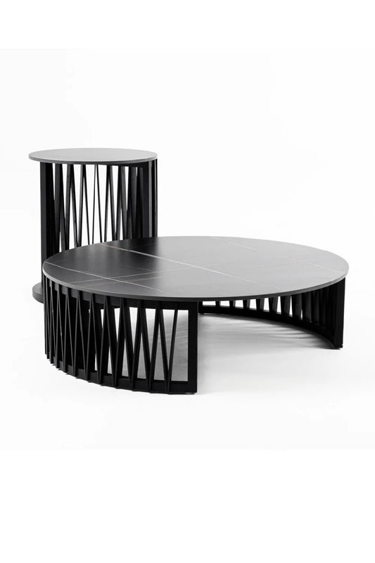 Luxury Round Black Ceramic Coffee Table Set Modern Italian Style for Villa