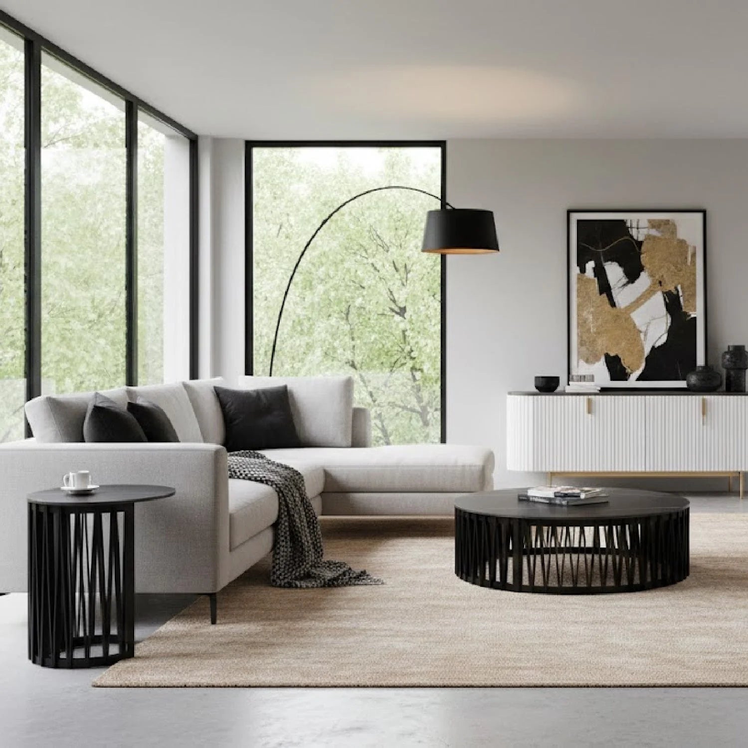 Luxury Round Black Ceramic Coffee Table Set Modern Italian Style for Villa