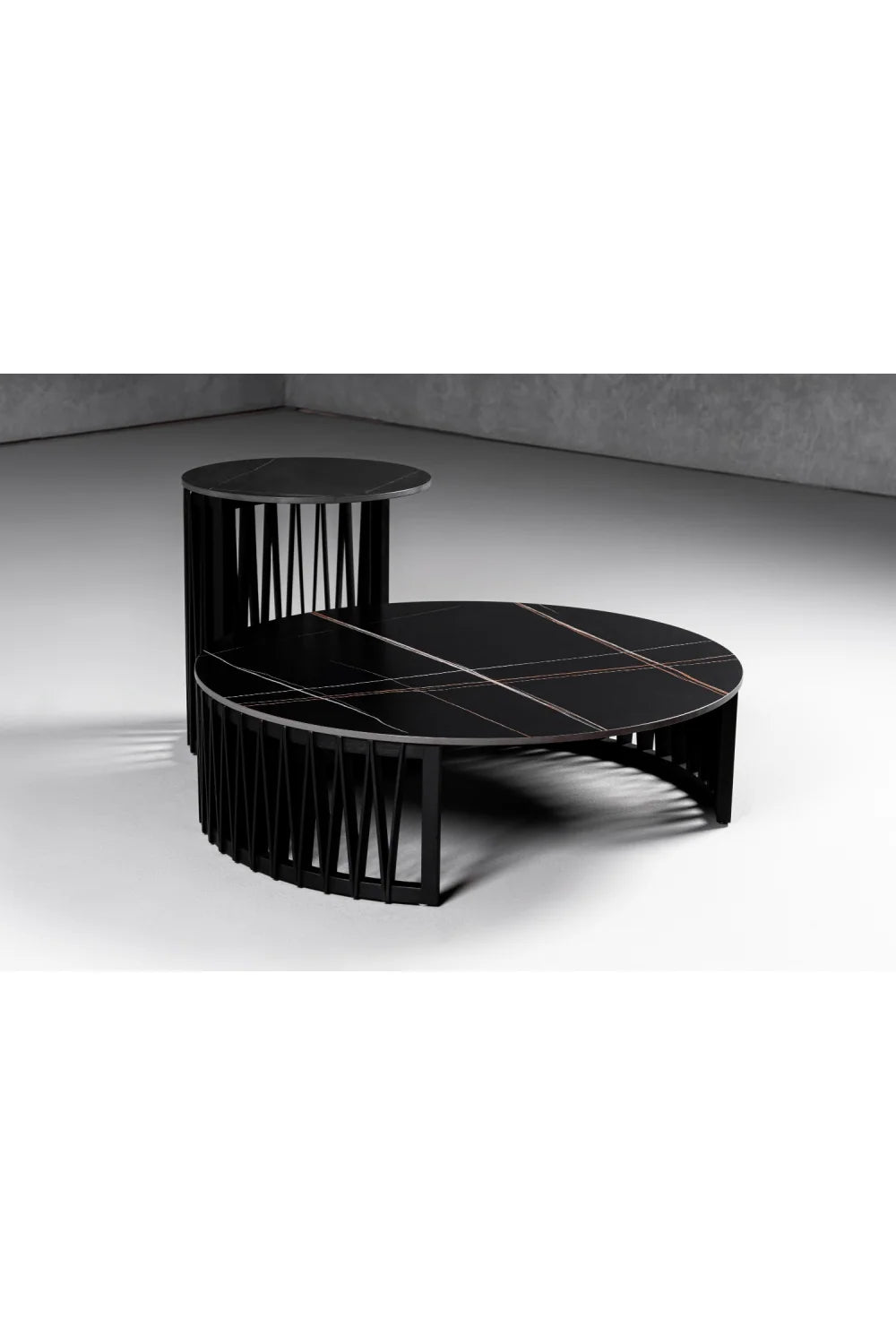 Luxury Round Black Ceramic Coffee Table Set Modern Italian Style for Villa