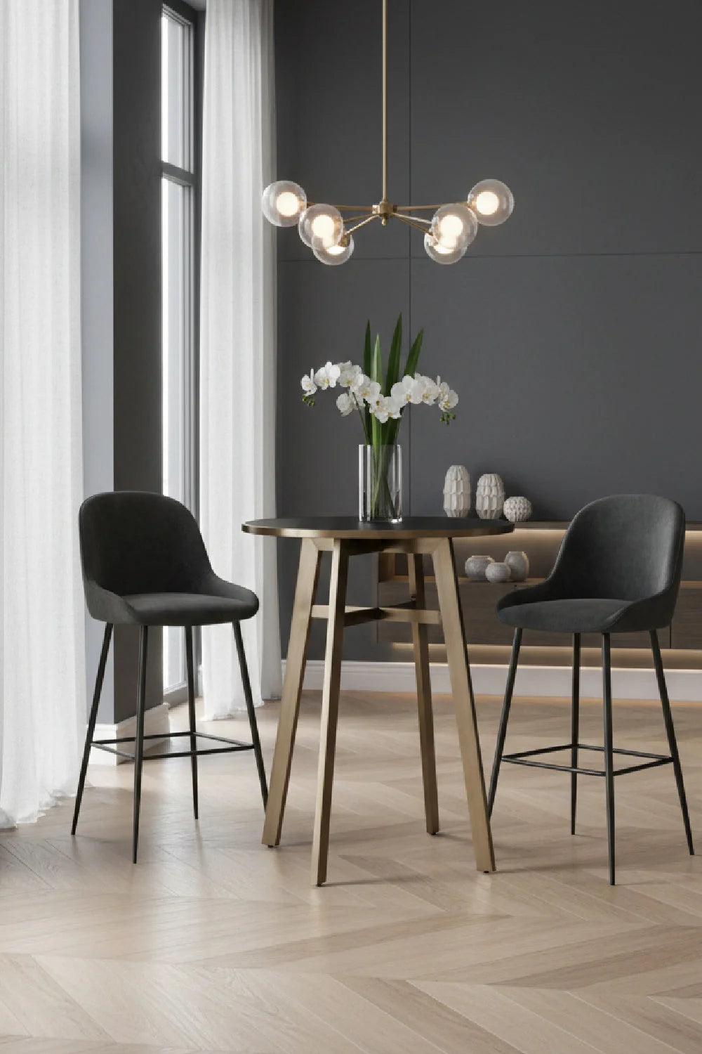 Luxury Round Black Glass Bar Table Modern Italian Style for Villa