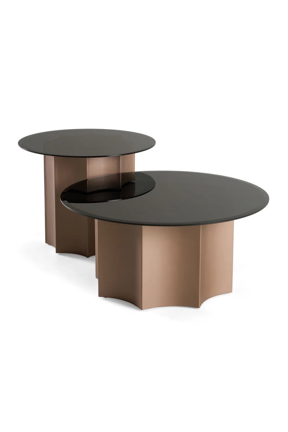 Luxury Round Black Glass Nesting Coffee Table Modern Italian Style for Villa