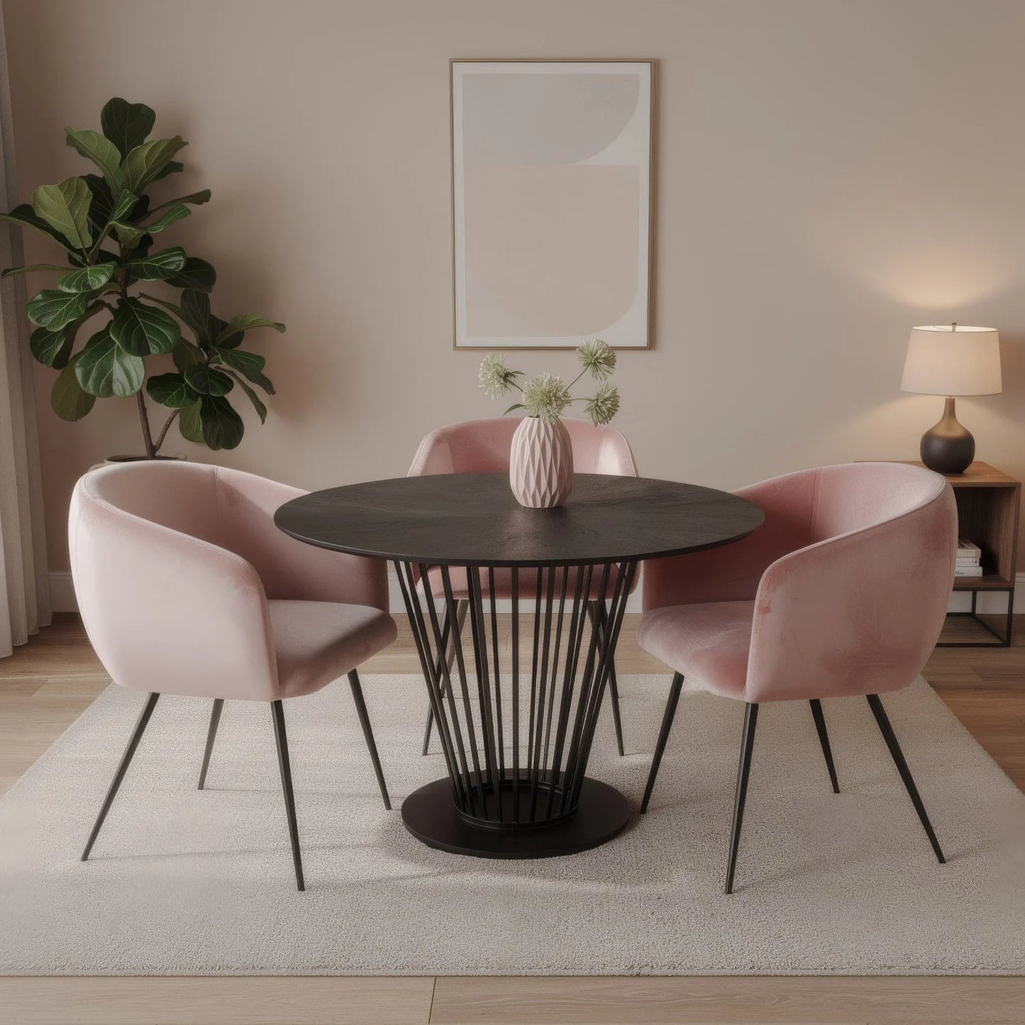 Luxury Round Black Oak Dining Table Modern Italian Style for Villa