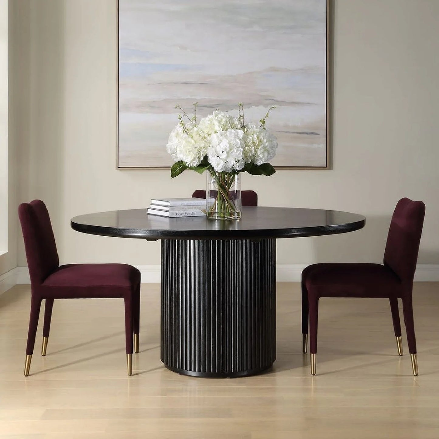 Luxury Round Black Oak Dining Table Modern Italian Style for Villa