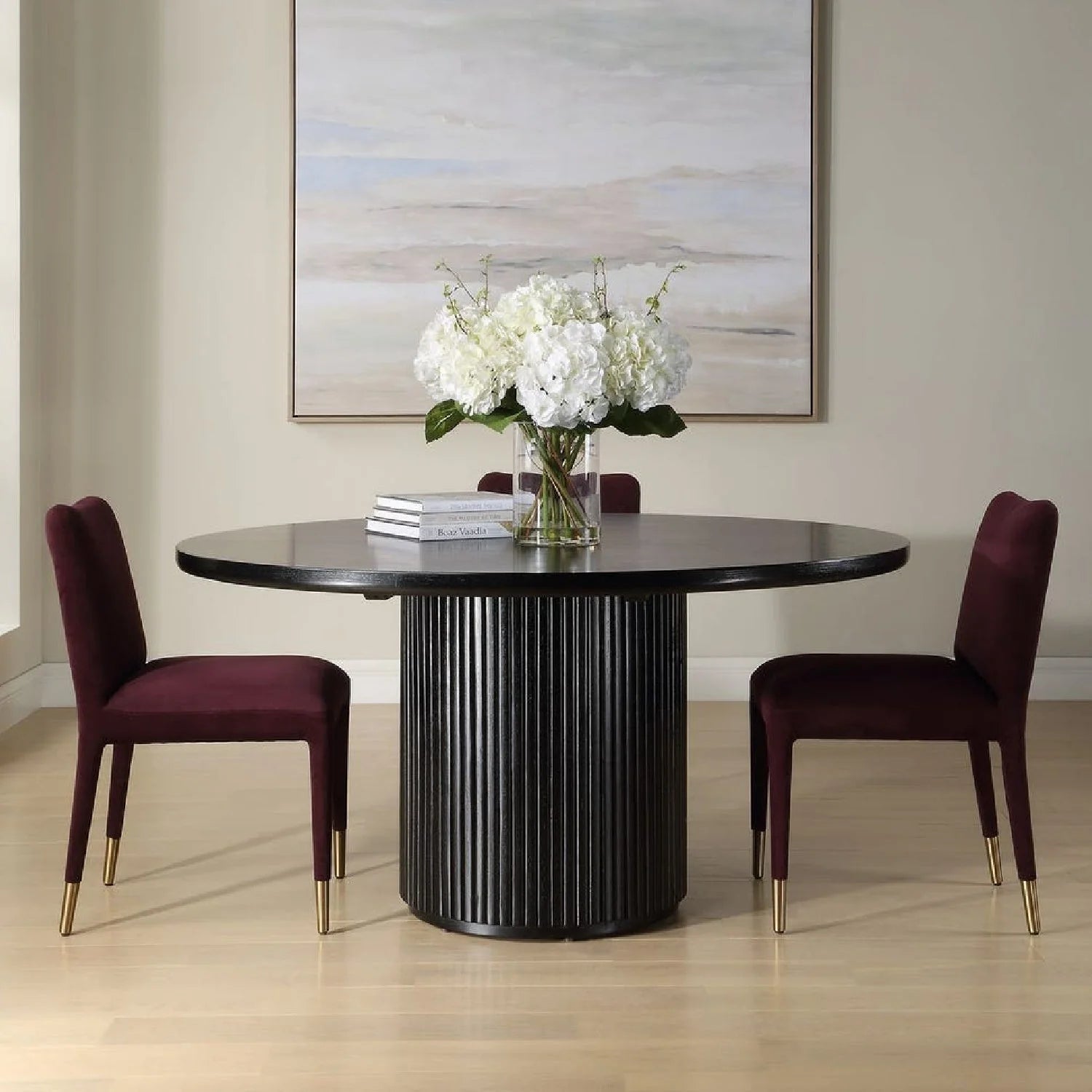 Luxury Round Black Oak Dining Table Modern Italian Style for Villa