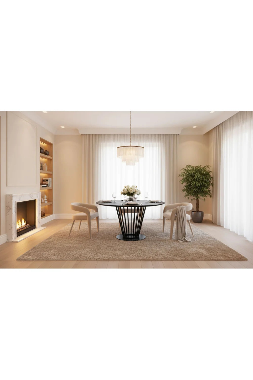 Luxury Round Black Oak Dining Table Modern Italian Style for Villa