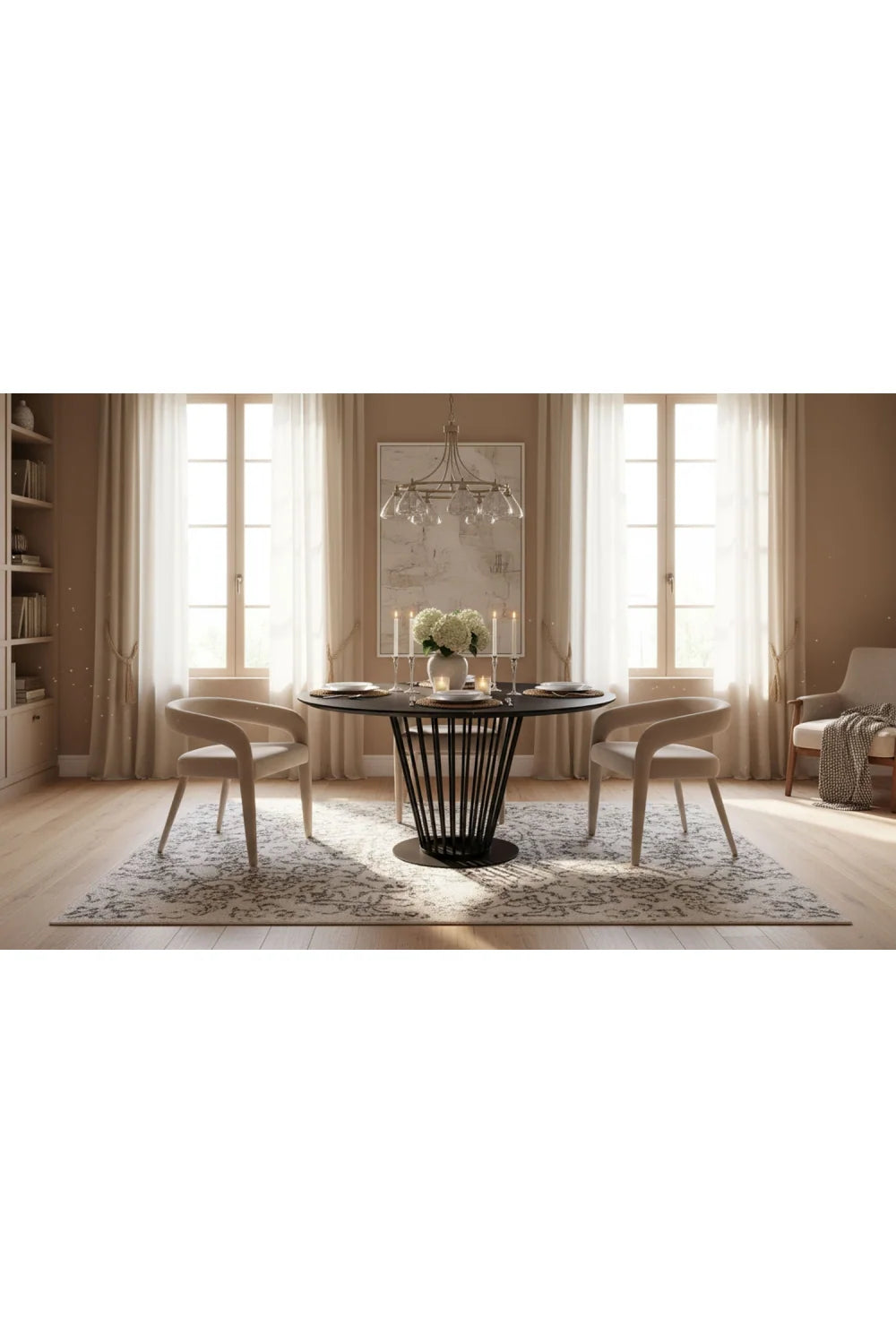 Luxury Round Black Oak Dining Table Modern Italian Style for Villa