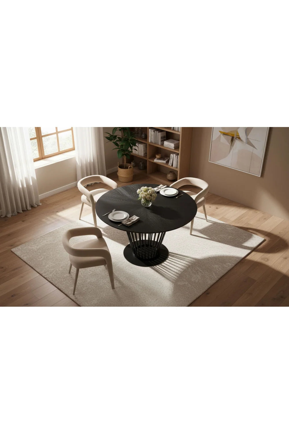 Luxury Round Black Oak Dining Table Modern Italian Style for Villa