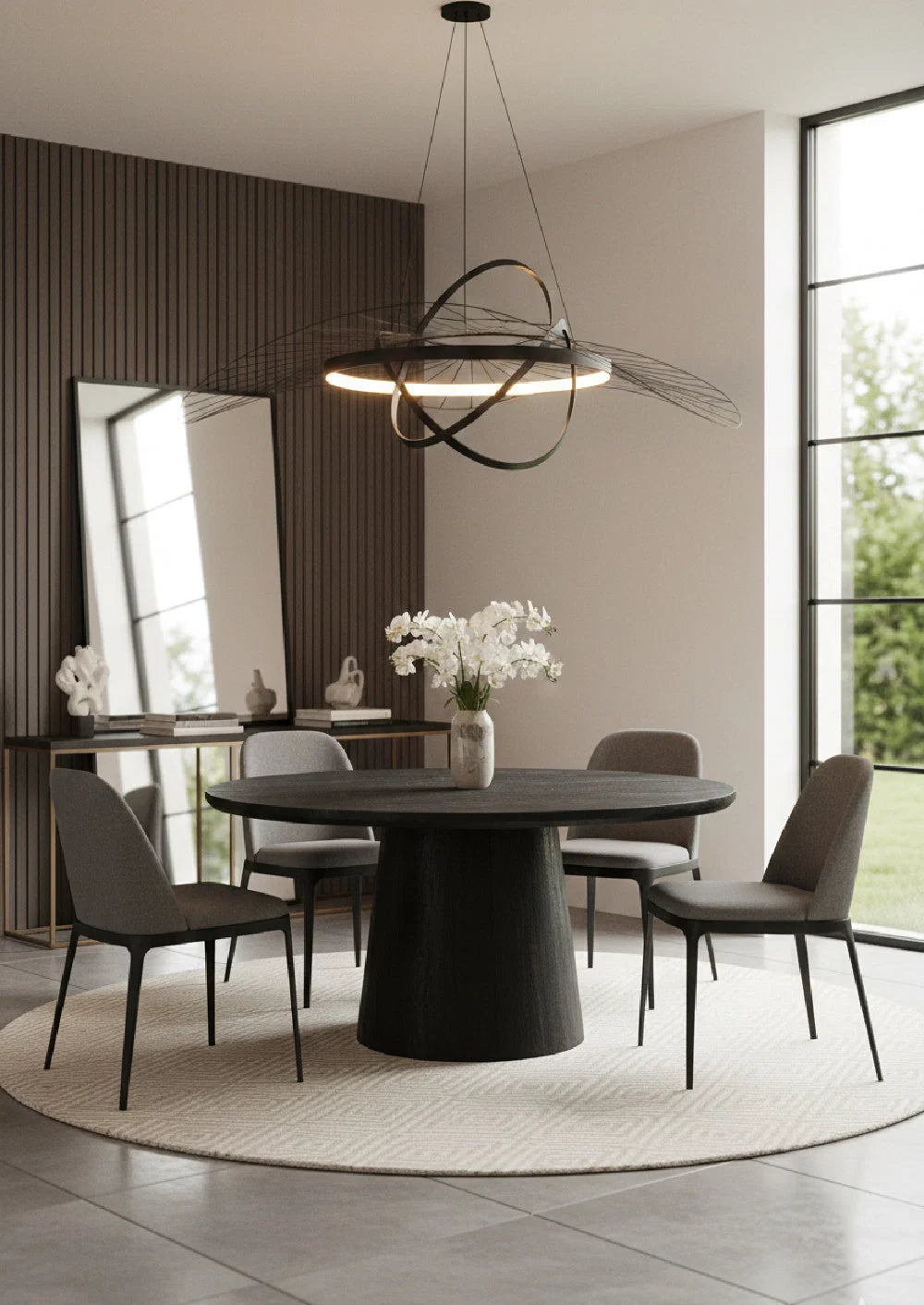 Luxury Round Black Wood Dining Table Modern Italian Style for Villa