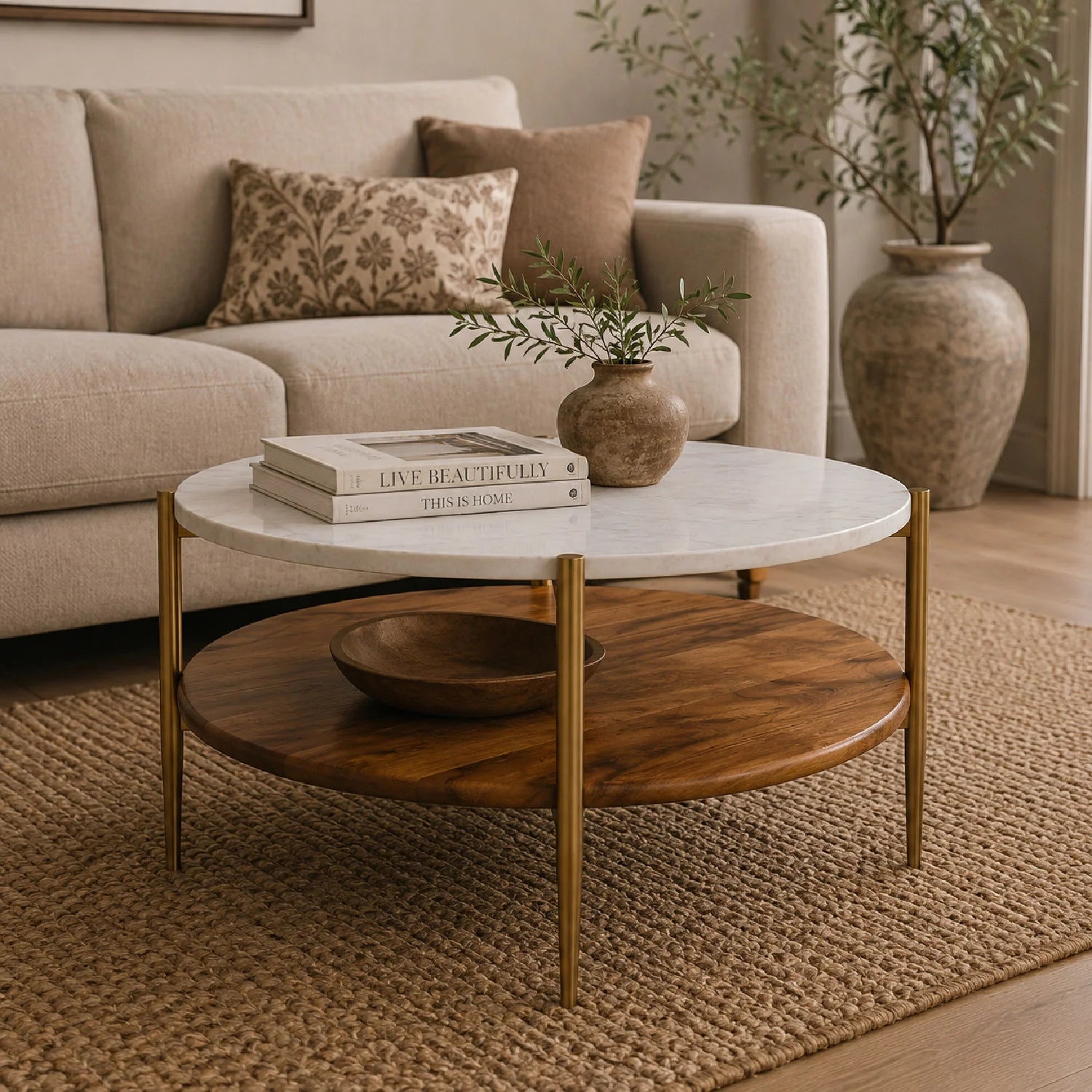 Luxury Round Brass Marble Coffee Table Modern Italian Style for Villa