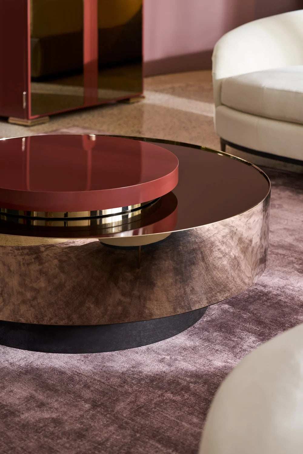Luxury Round Bronze Mirror Coffee Table Modern Italian Style for Villa
