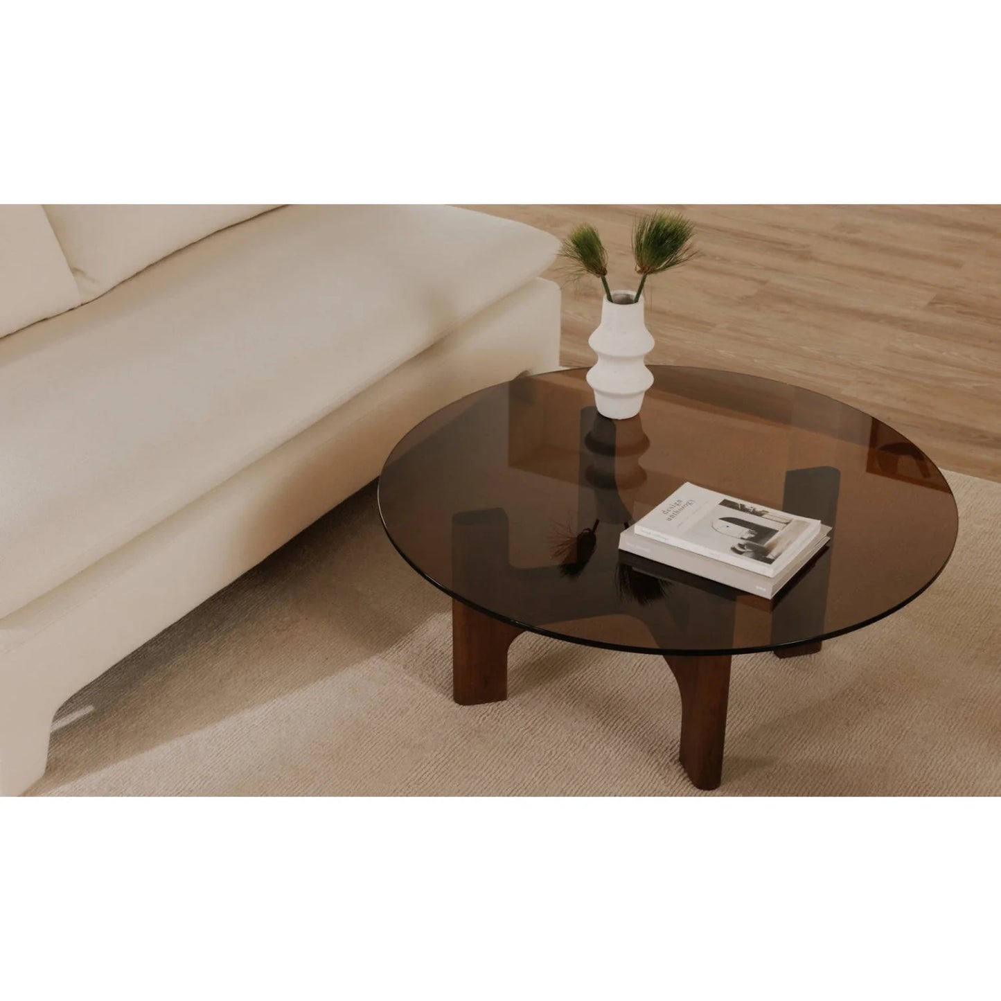 Luxury Round Brown Glass Coffee Table Modern Italian Style for Villa