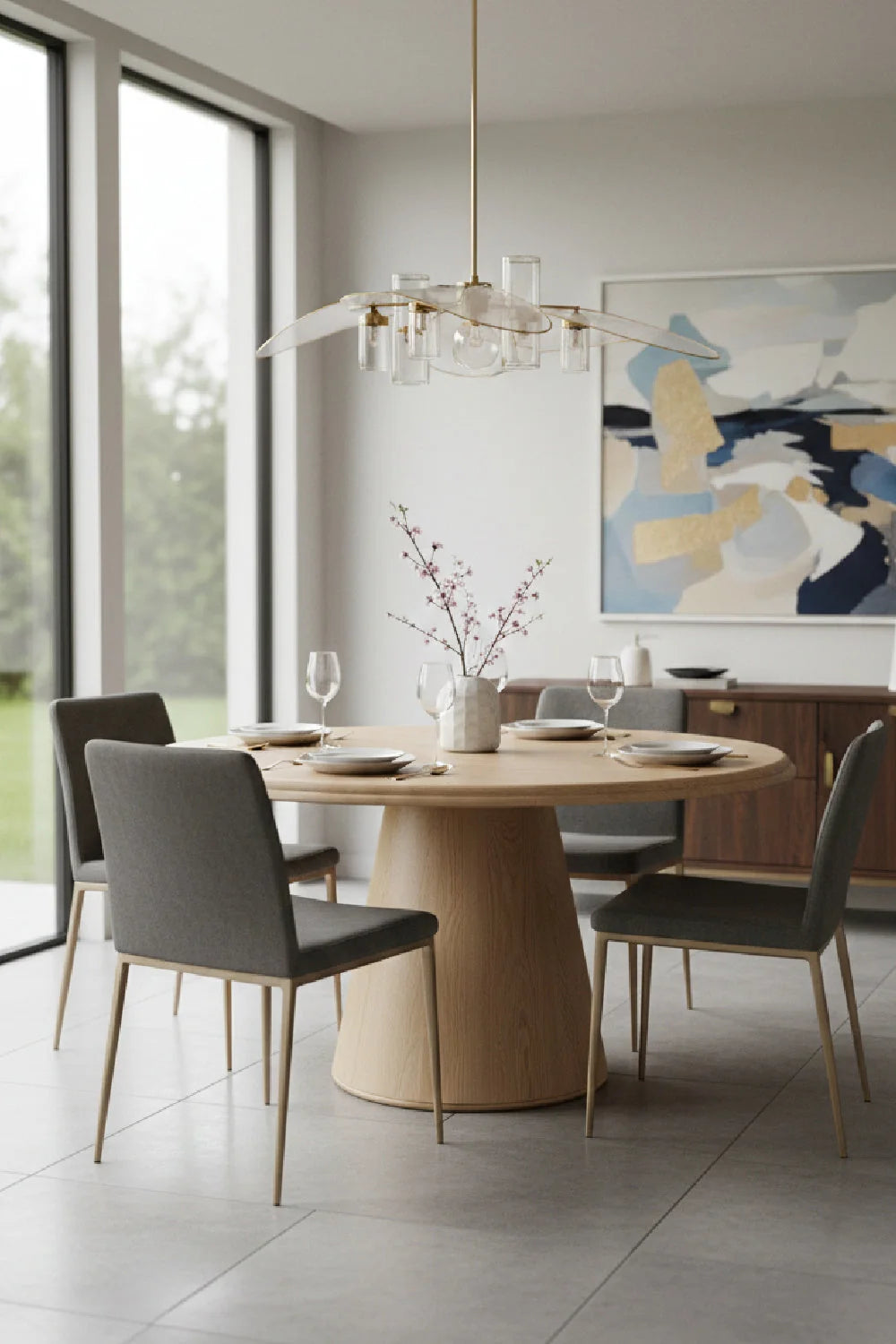 Luxury Round Brown Wood Dining Table Modern Italian Style for Villa