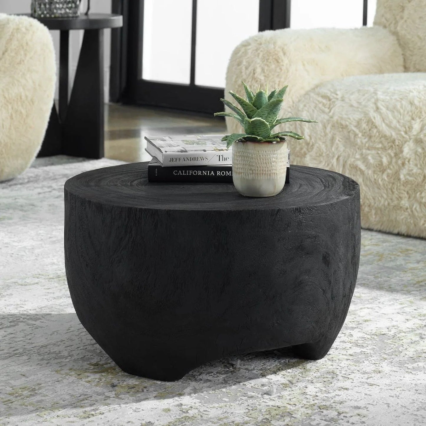 Luxury Round Carved Suar Wood Coffee Table Modern Italian Style for Villa