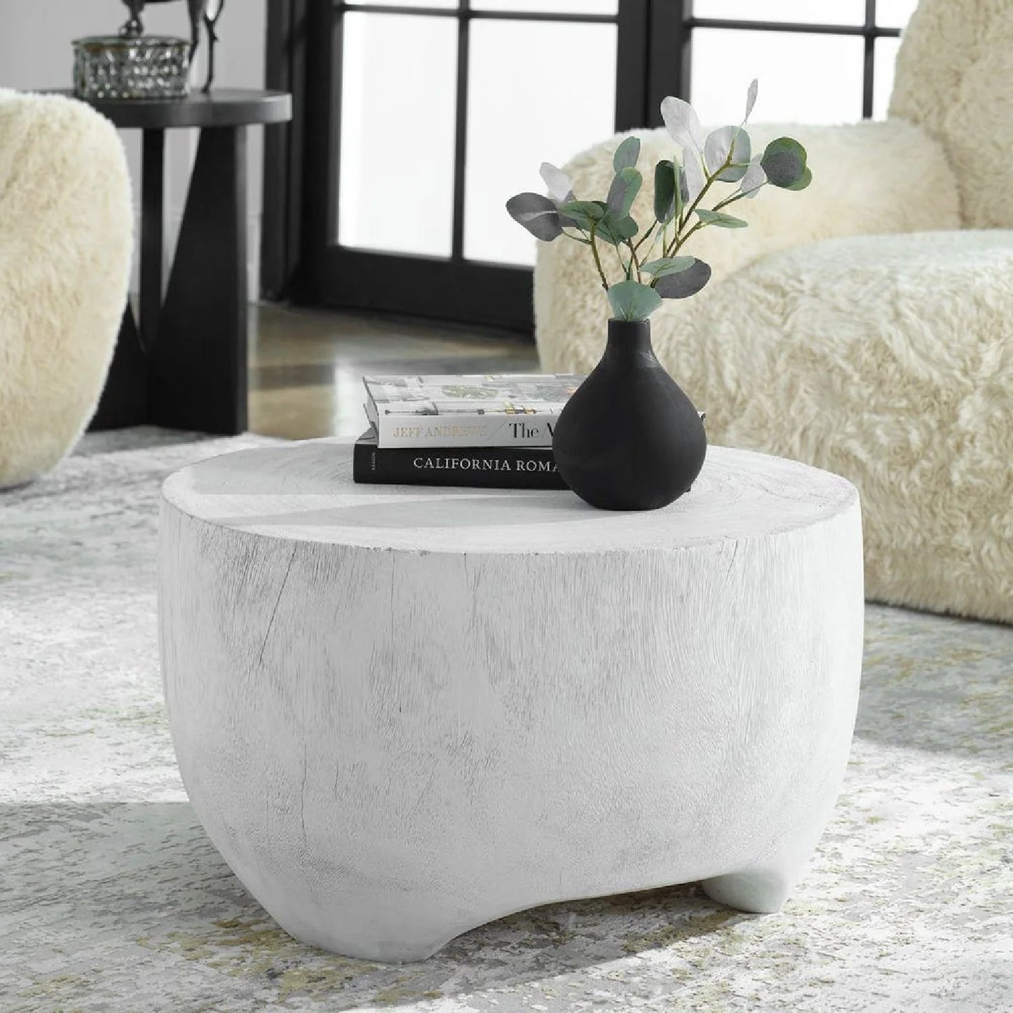 Luxury Round Carved Suar Wood Coffee Table Modern Italian Style for Villa