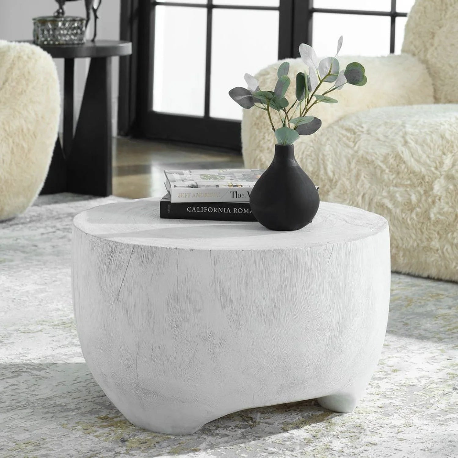 Luxury Round Carved Suar Wood Coffee Table Modern Italian Style for Villa