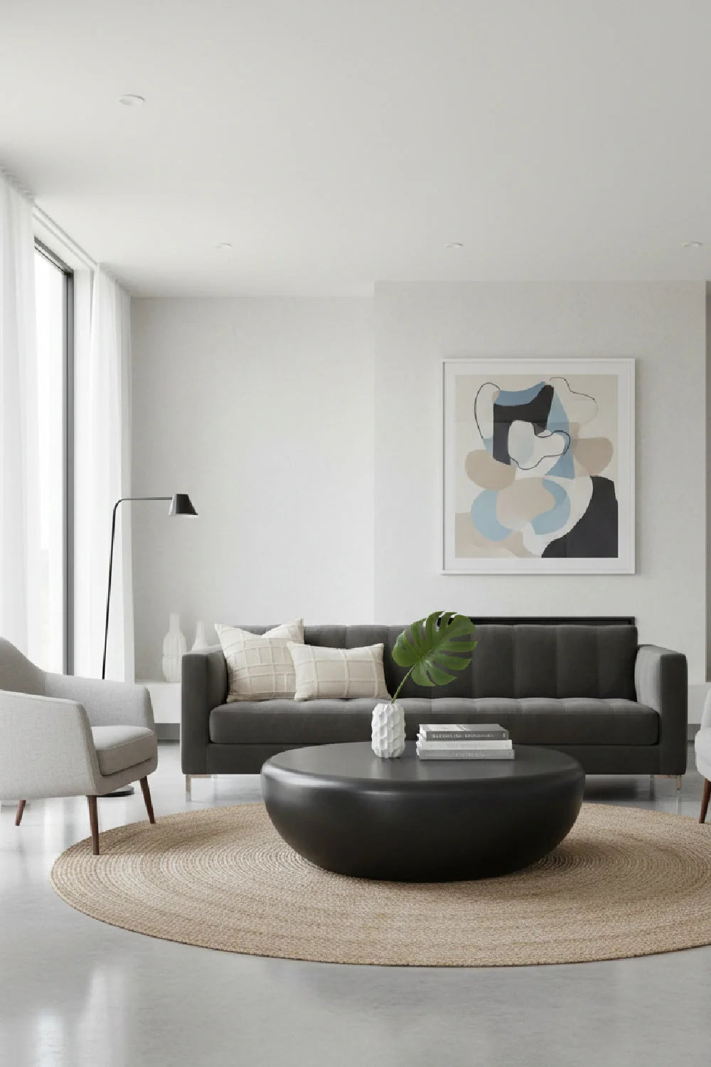 Luxury Round Concrete Coffee Table Modern Italian Style for Villa