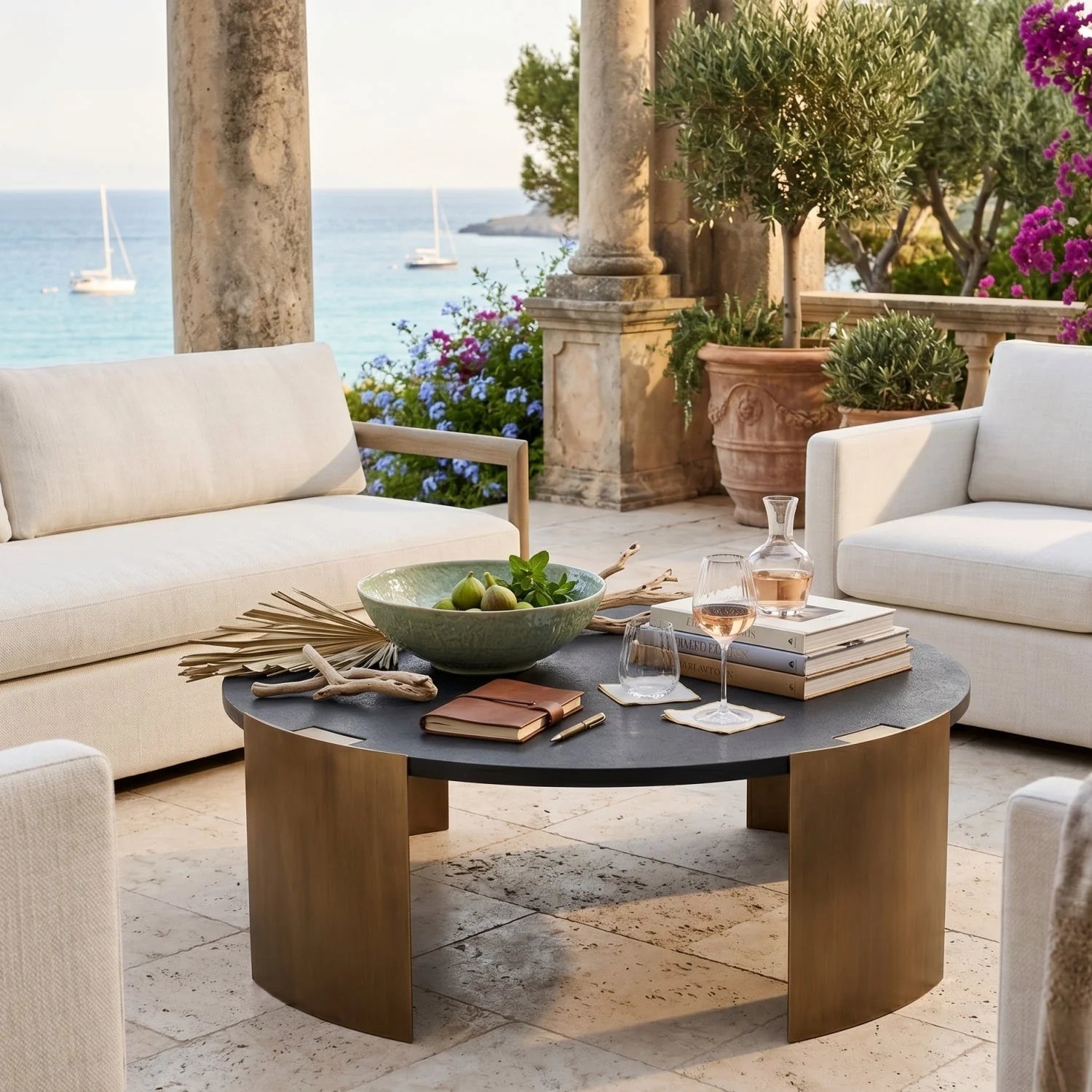 Luxury Round Concrete Coffee Table Modern Italian Style for Villa