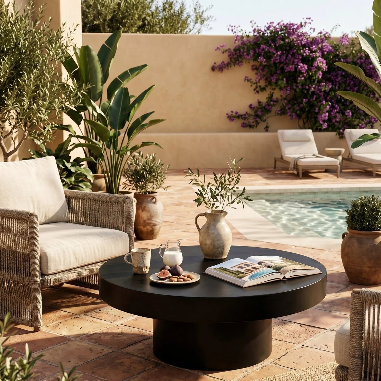 Luxury Round Concrete Coffee Table Modern Italian Style for Villa