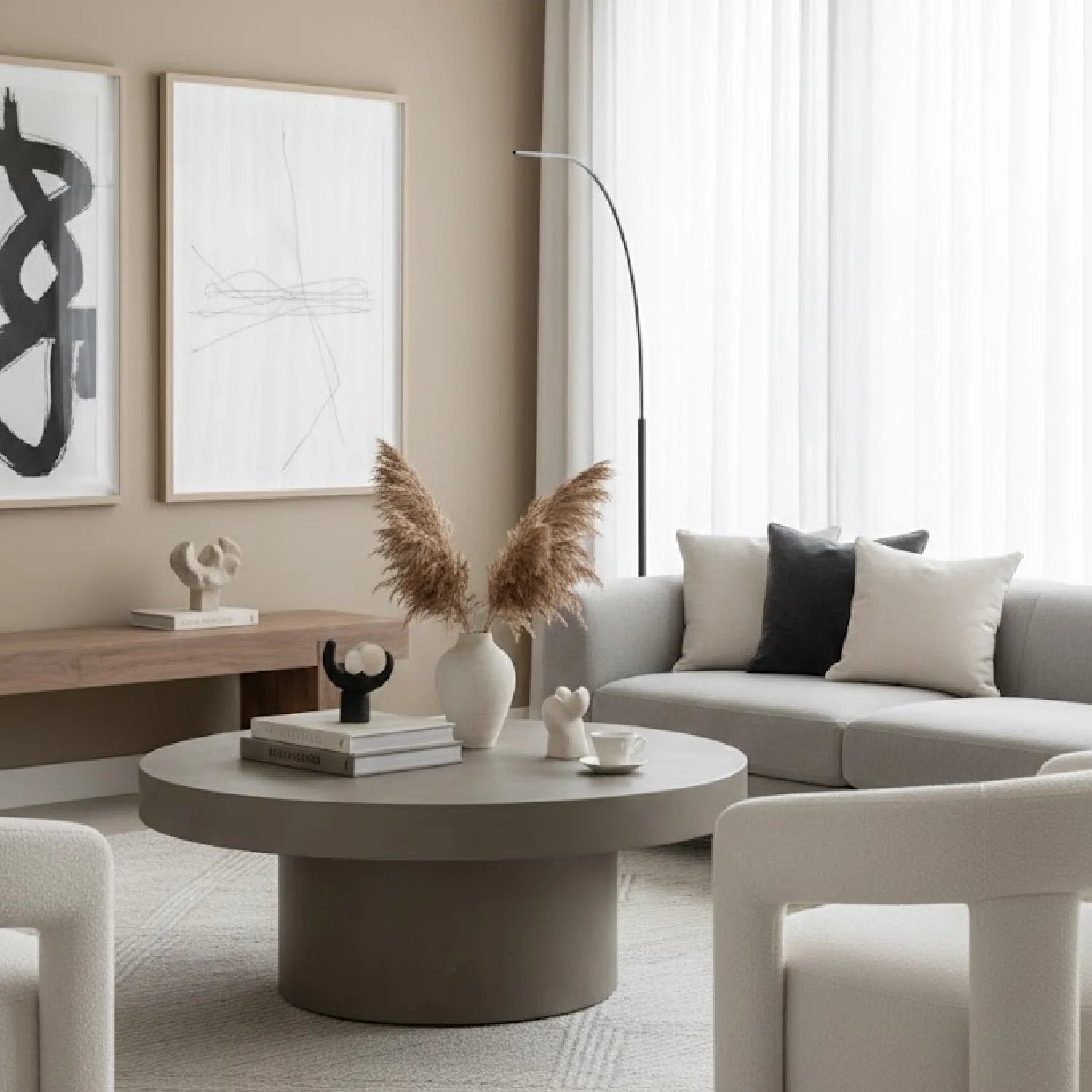 Luxury Round Concrete Coffee Table Modern Italian Style for Villa