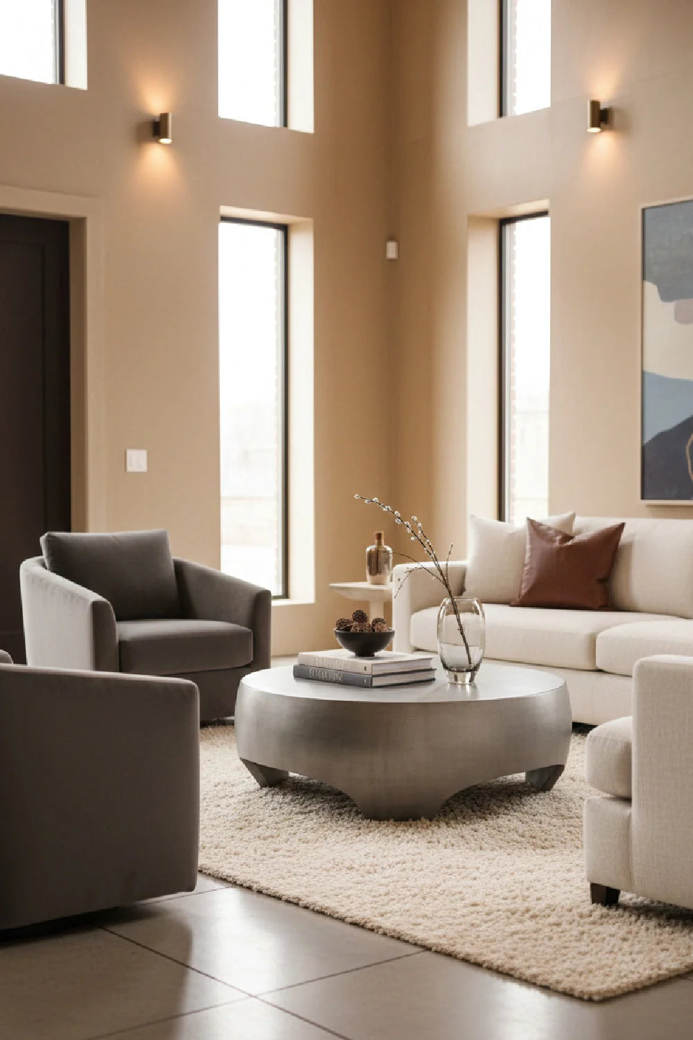 Luxury Round Concrete Coffee Table Modern Italian Style for Villa