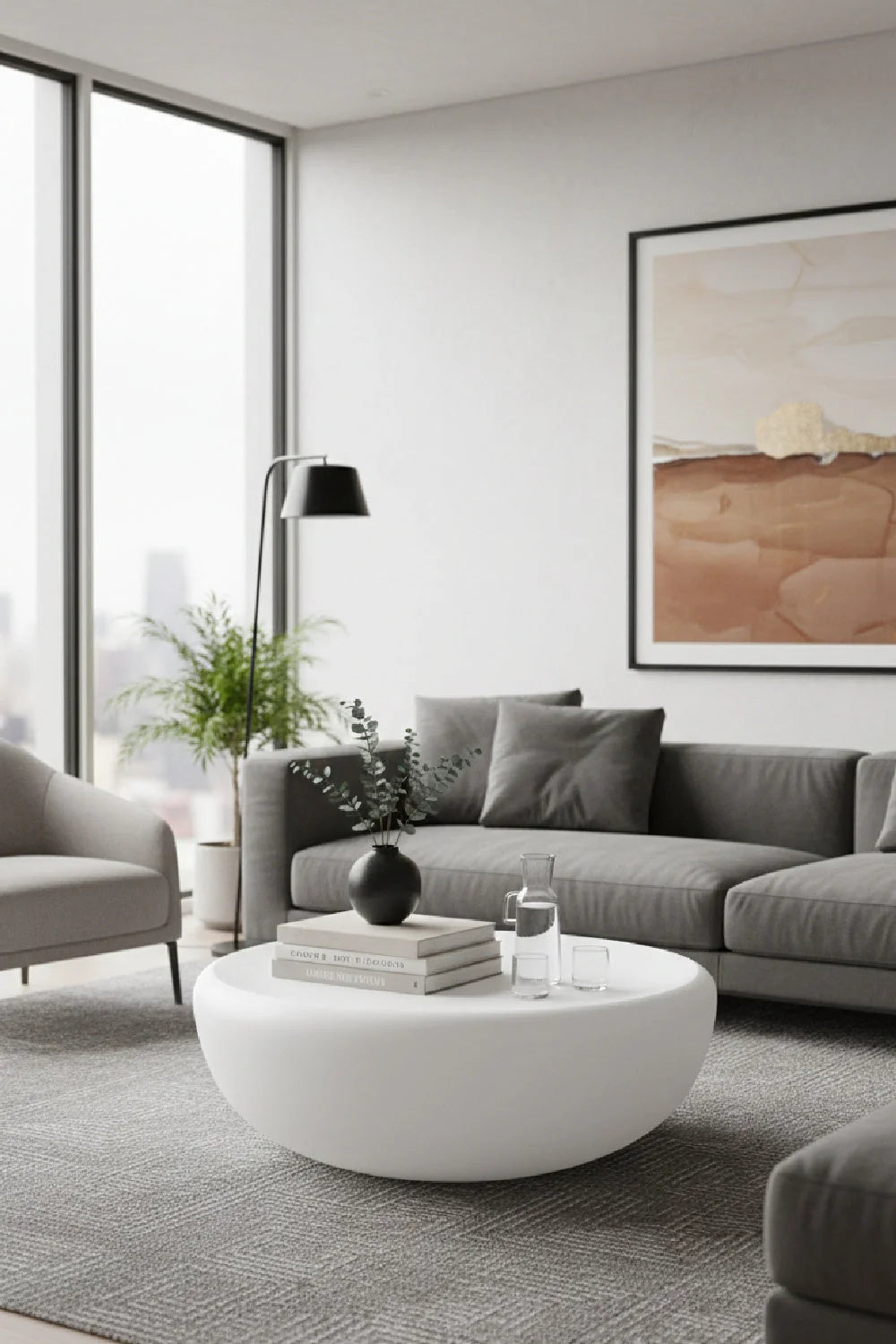 Luxury Round Concrete Coffee Table Modern Italian Style for Villa