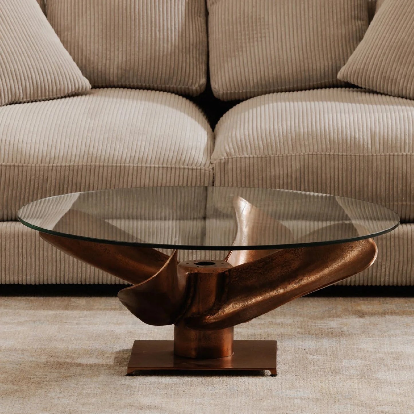 Luxury Round Copper Glass Coffee Table Modern Italian Style for Villa