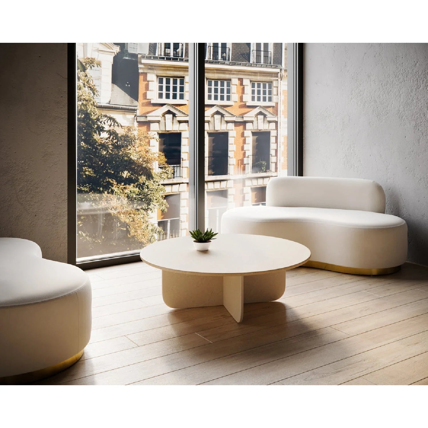 Luxury Round Cream Marble Coffee Table Modern Italian Style for Villa