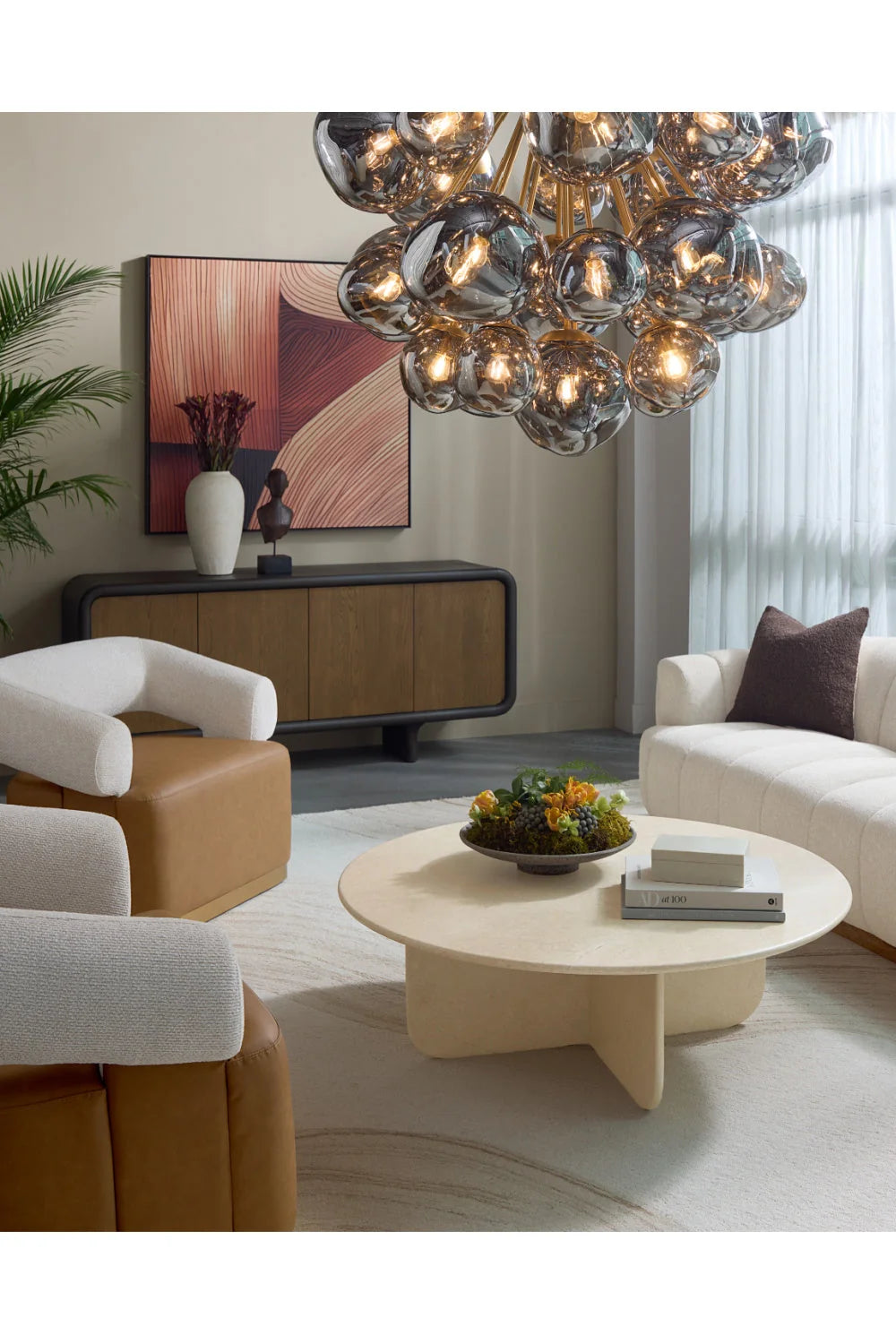 Luxury Round Cream Marble Coffee Table Modern Italian Style for Villa