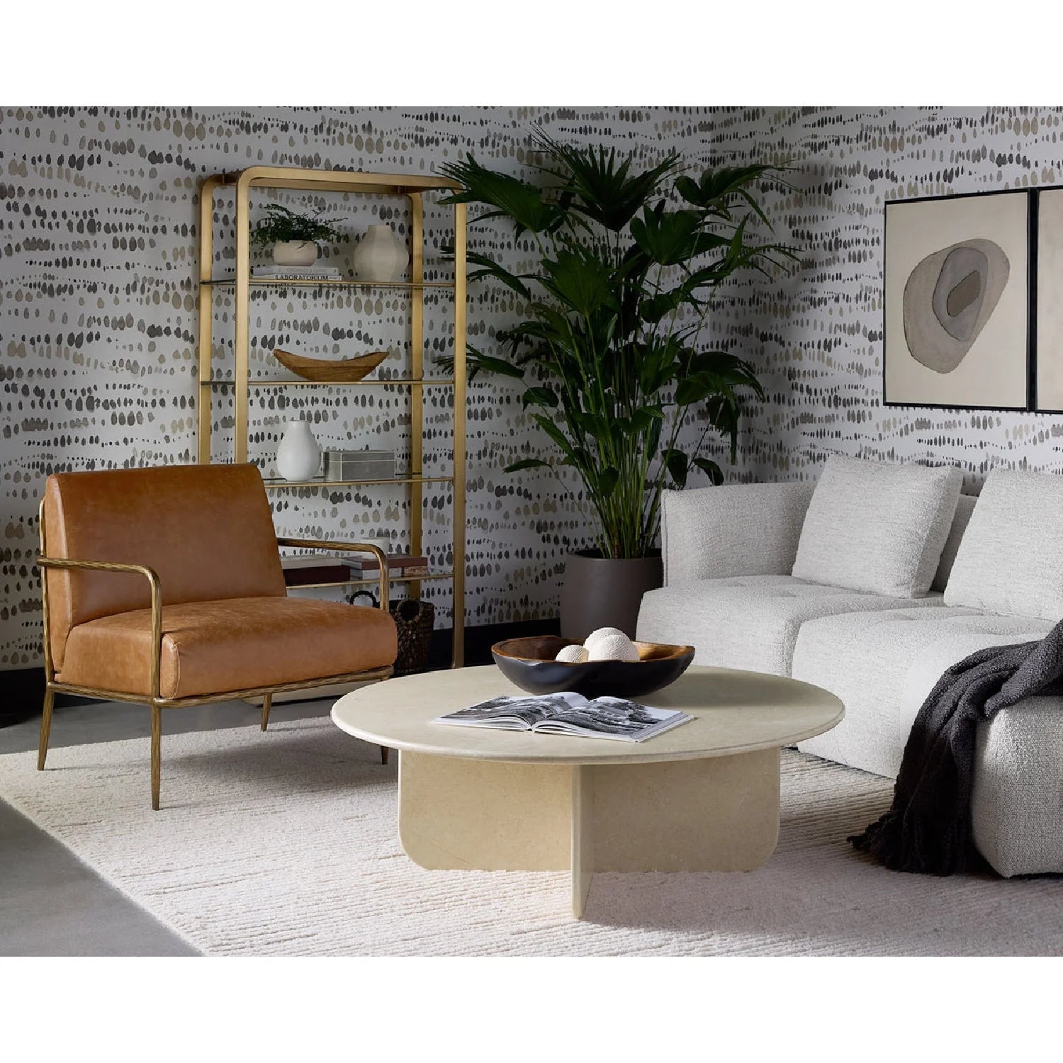 Luxury Round Cream Marble Coffee Table Modern Italian Style for Villa