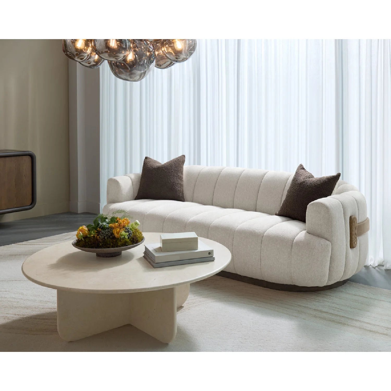 Luxury Round Cream Marble Coffee Table Modern Italian Style for Villa