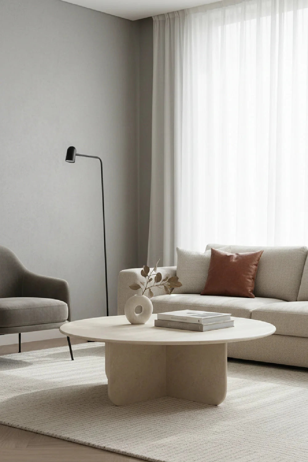Luxury Round Cream Marble Coffee Table Modern Italian Style for Villa