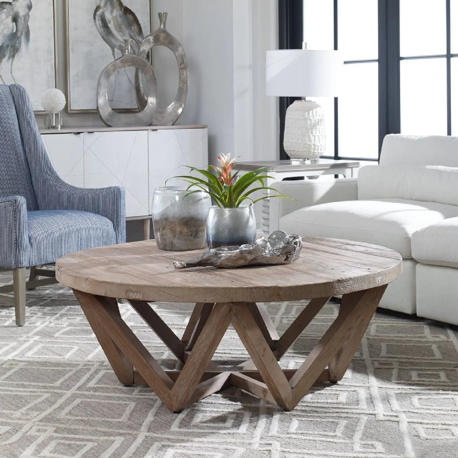 Luxury Round Elm Wood Coffee Table Modern Italian Style for Villa
