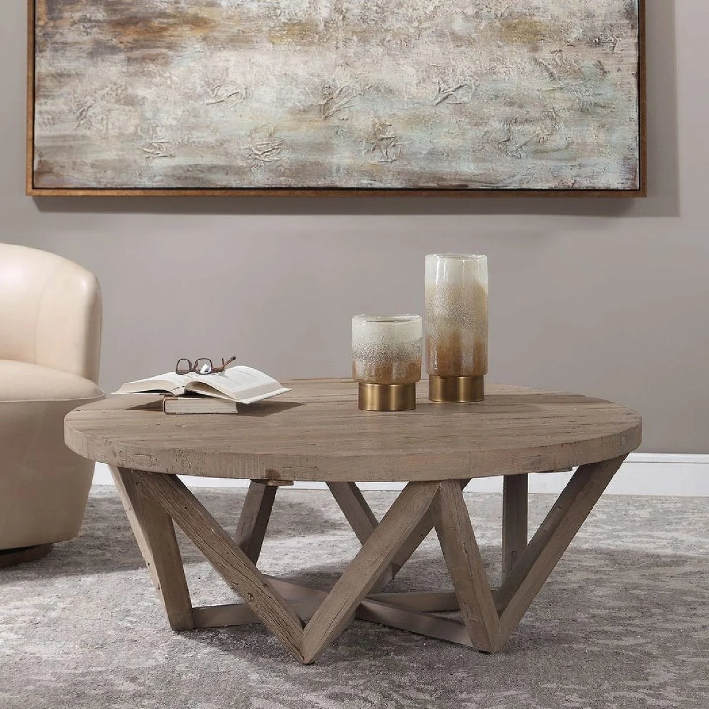 Luxury Round Elm Wood Coffee Table Modern Italian Style for Villa