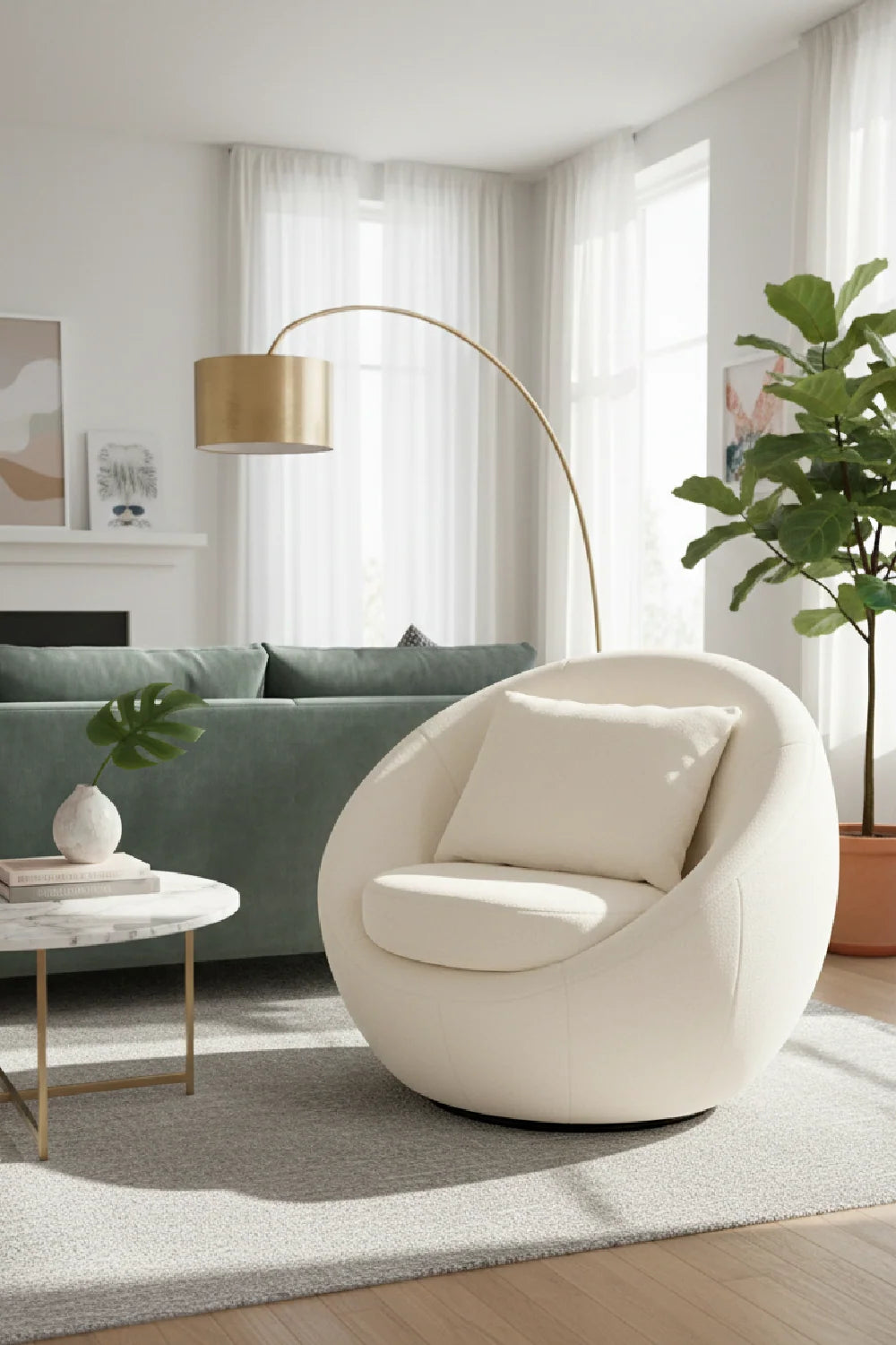 Luxury Round Fabric Swivel Lounge Chair Modern European Style for Villa