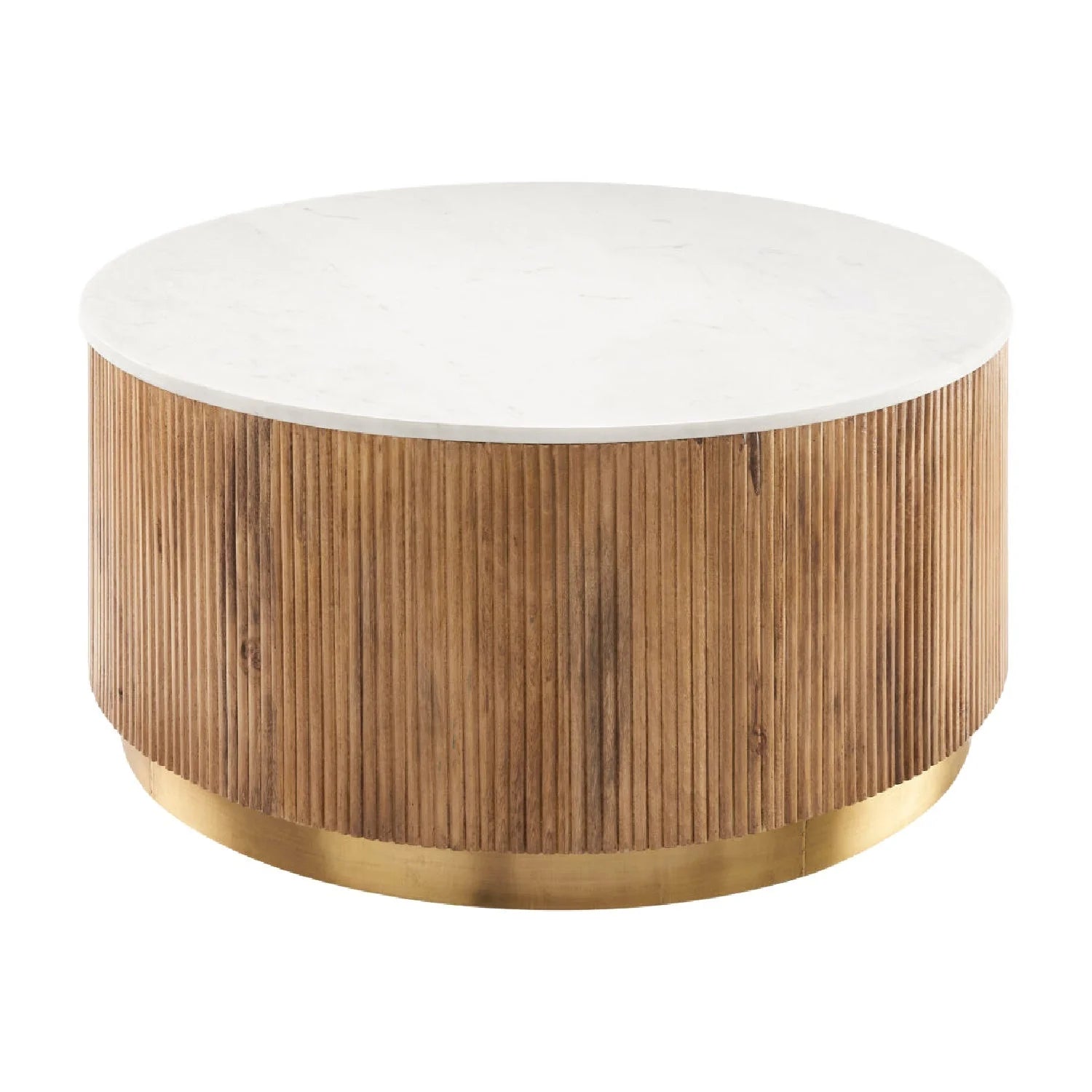 Luxury Round Fluted Wood Marble Coffee Table Modern Italian Style for Villa
