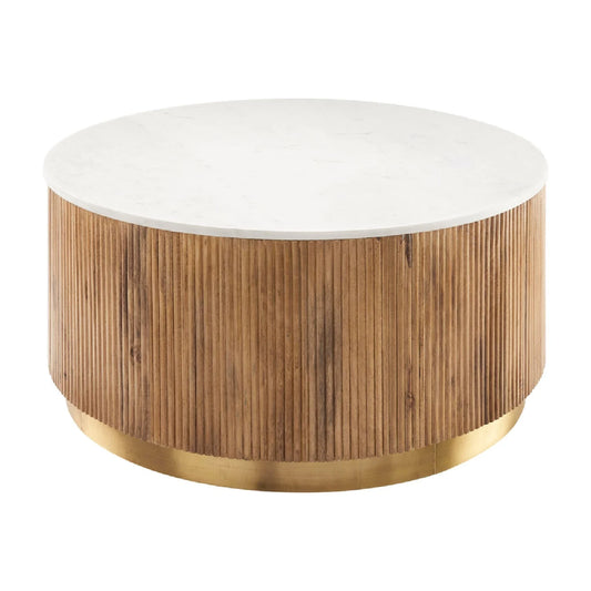 Luxury Round Fluted Wood Marble Coffee Table Modern Italian Style for Villa