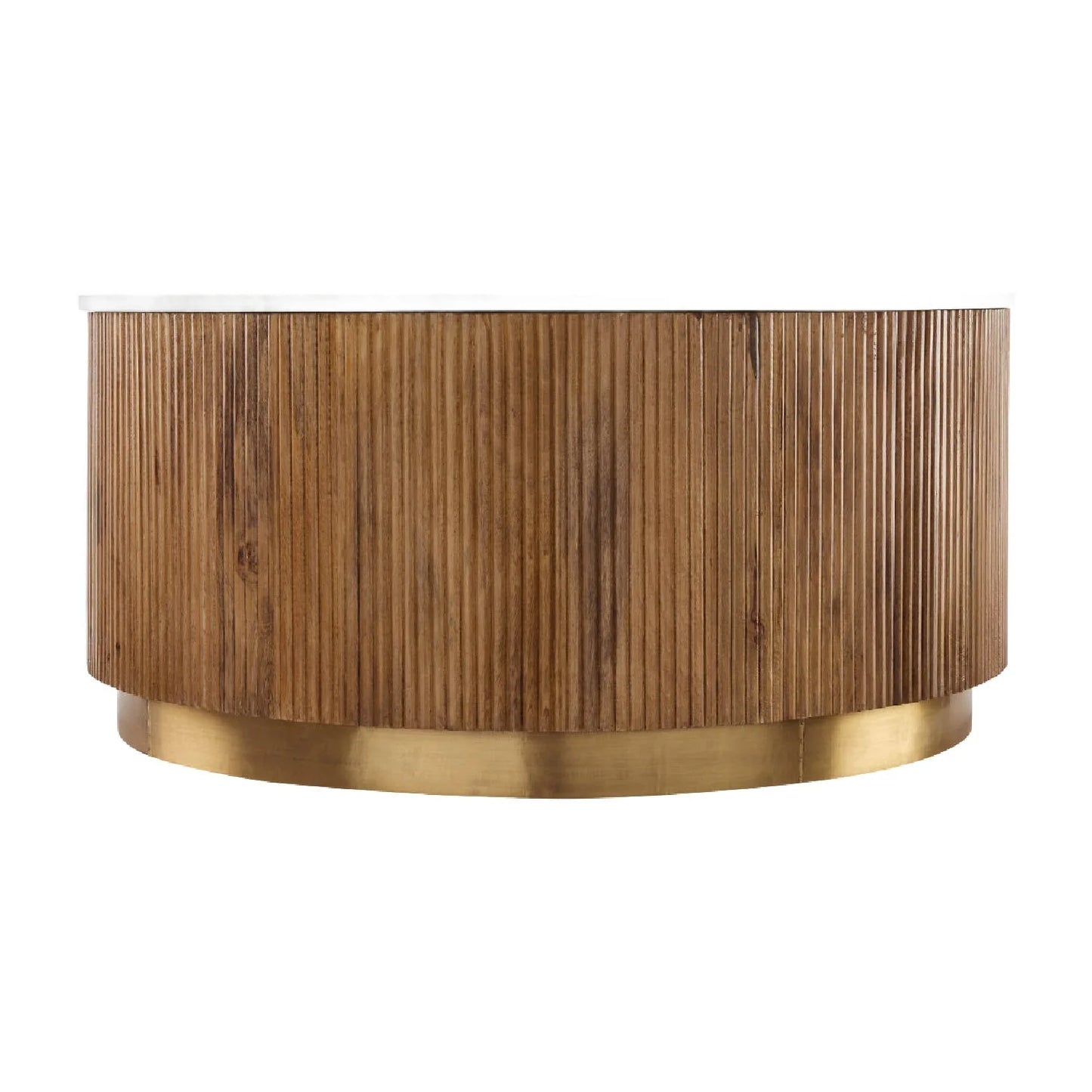 Luxury Round Fluted Wood Marble Coffee Table Modern Italian Style for Villa