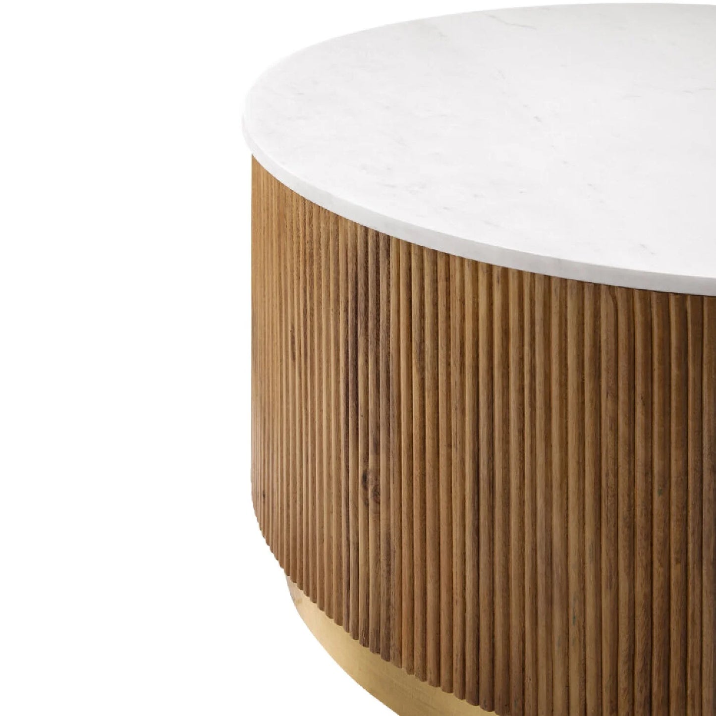 Luxury Round Fluted Wood Marble Coffee Table Modern Italian Style for Villa