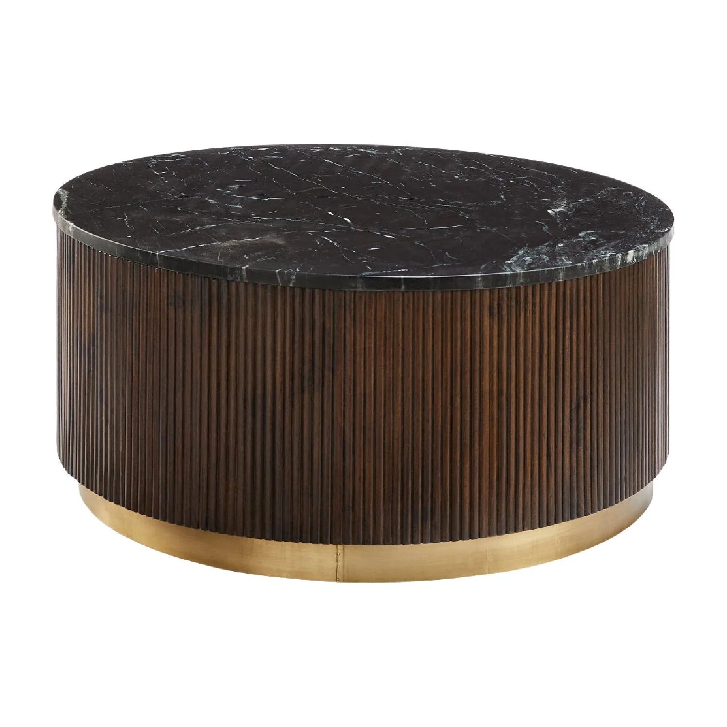 Luxury Round Fluted Wood Marble Coffee Table Modern Italian Style for Villa