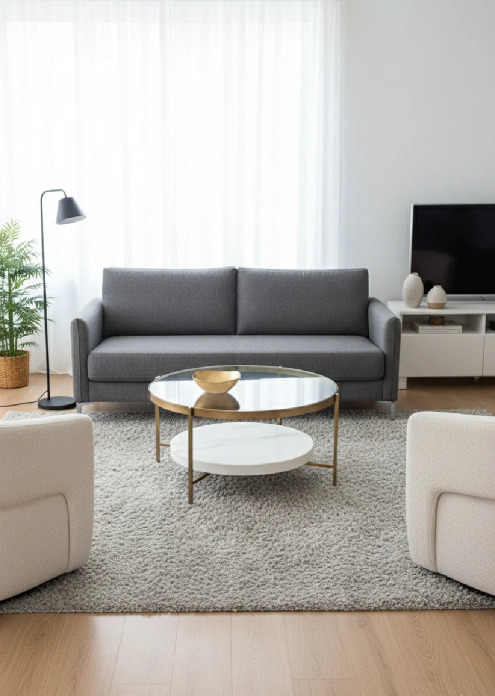 Luxury Round Glass Coffee Table Modern Italian Style for Villa