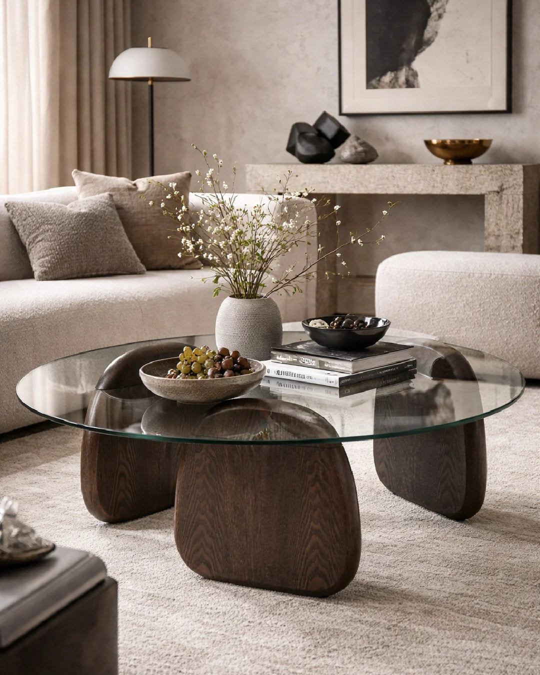 Luxury Round Glass Coffee Table Modern Italian Style for Villa