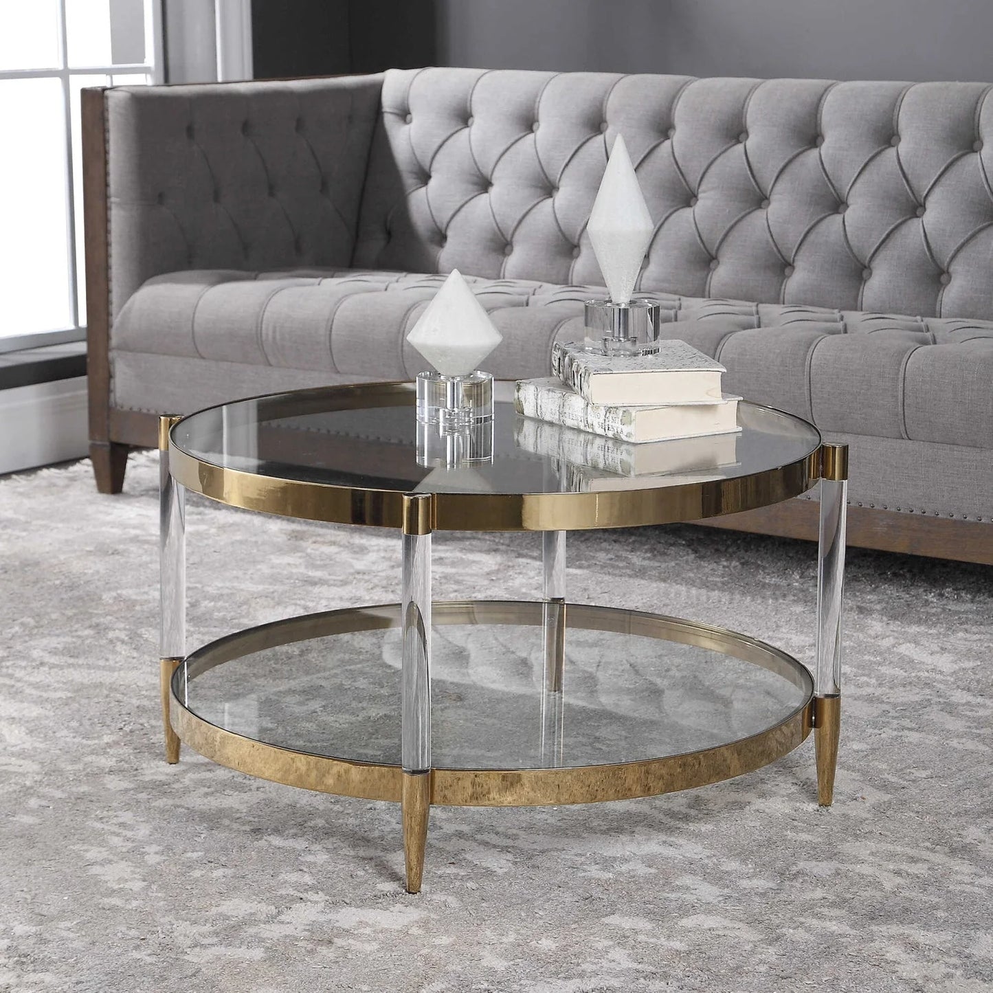 Luxury Round Glass Coffee Table Modern Italian Style for Villa