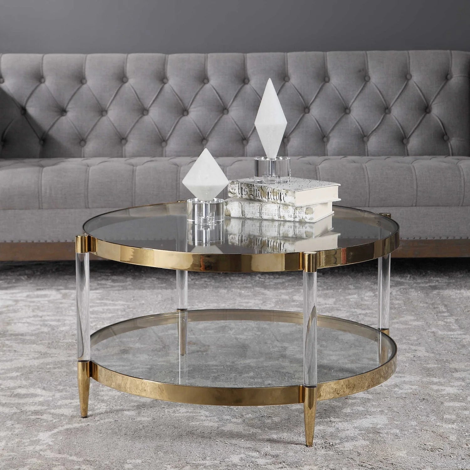 Luxury Round Glass Coffee Table Modern Italian Style for Villa